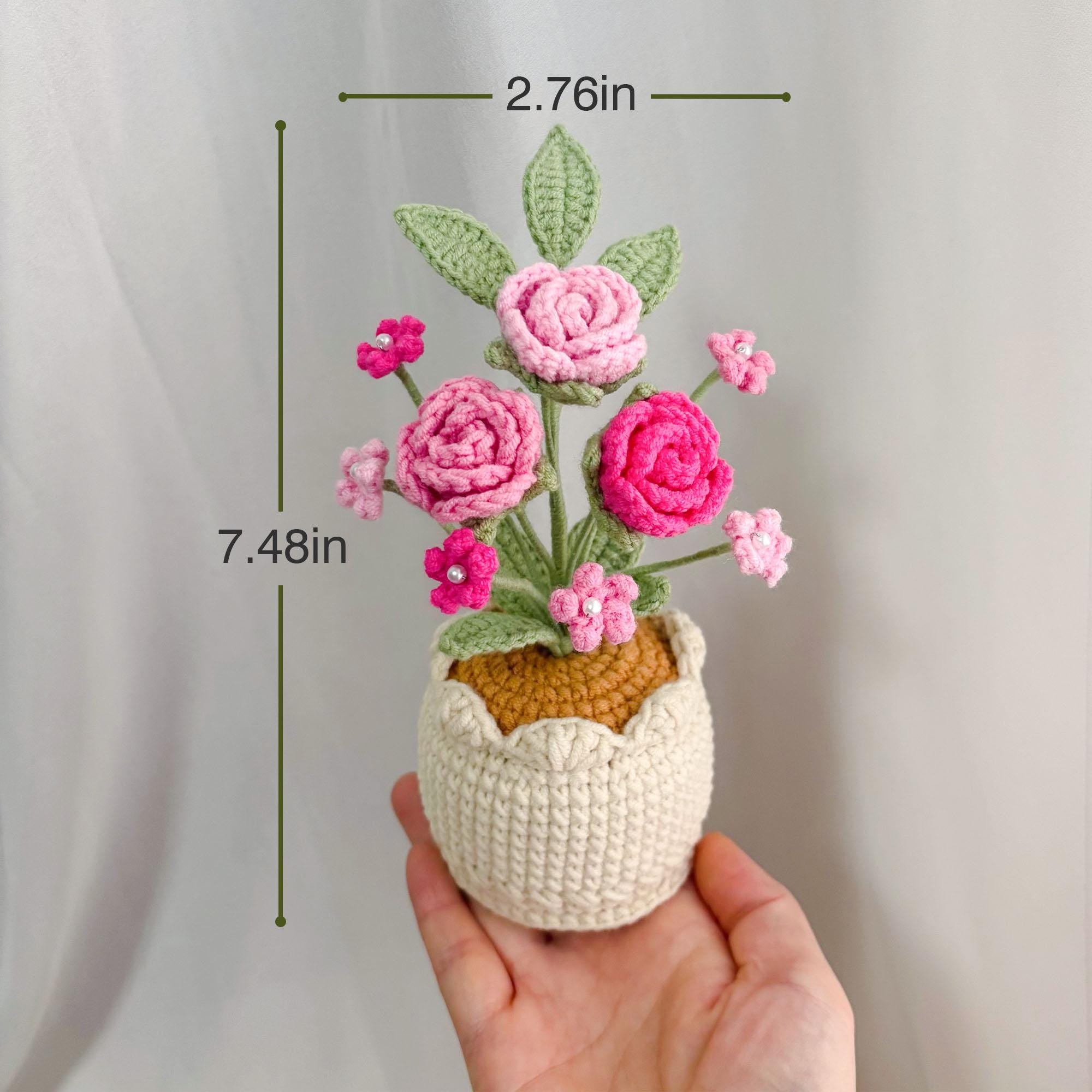 Crochet Flower Pot – Handmade Crochet Plant – Rose Design – Desk Decor
