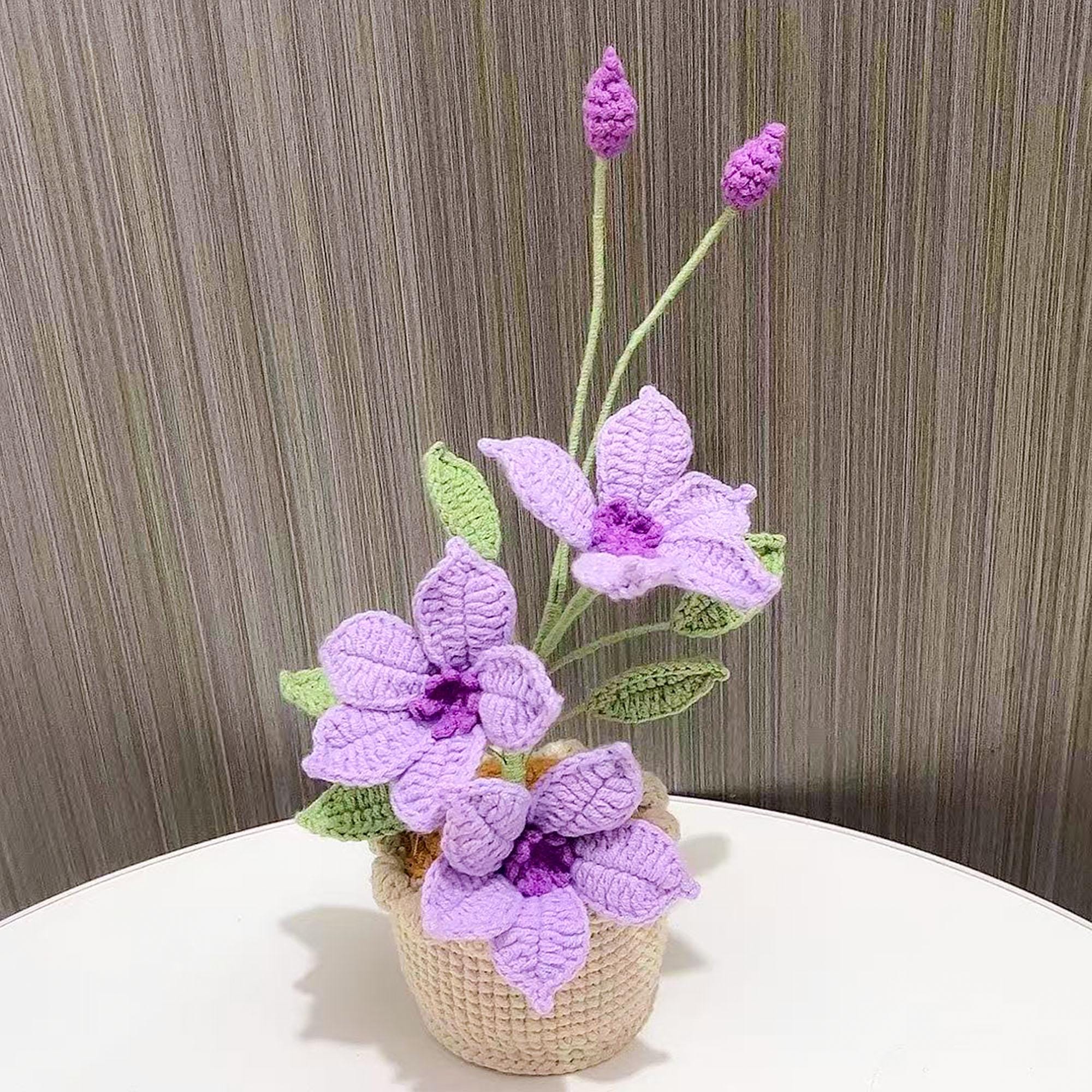 Crochet Flower in Pot, Handmade Crochet Clematis, Desk Decoration