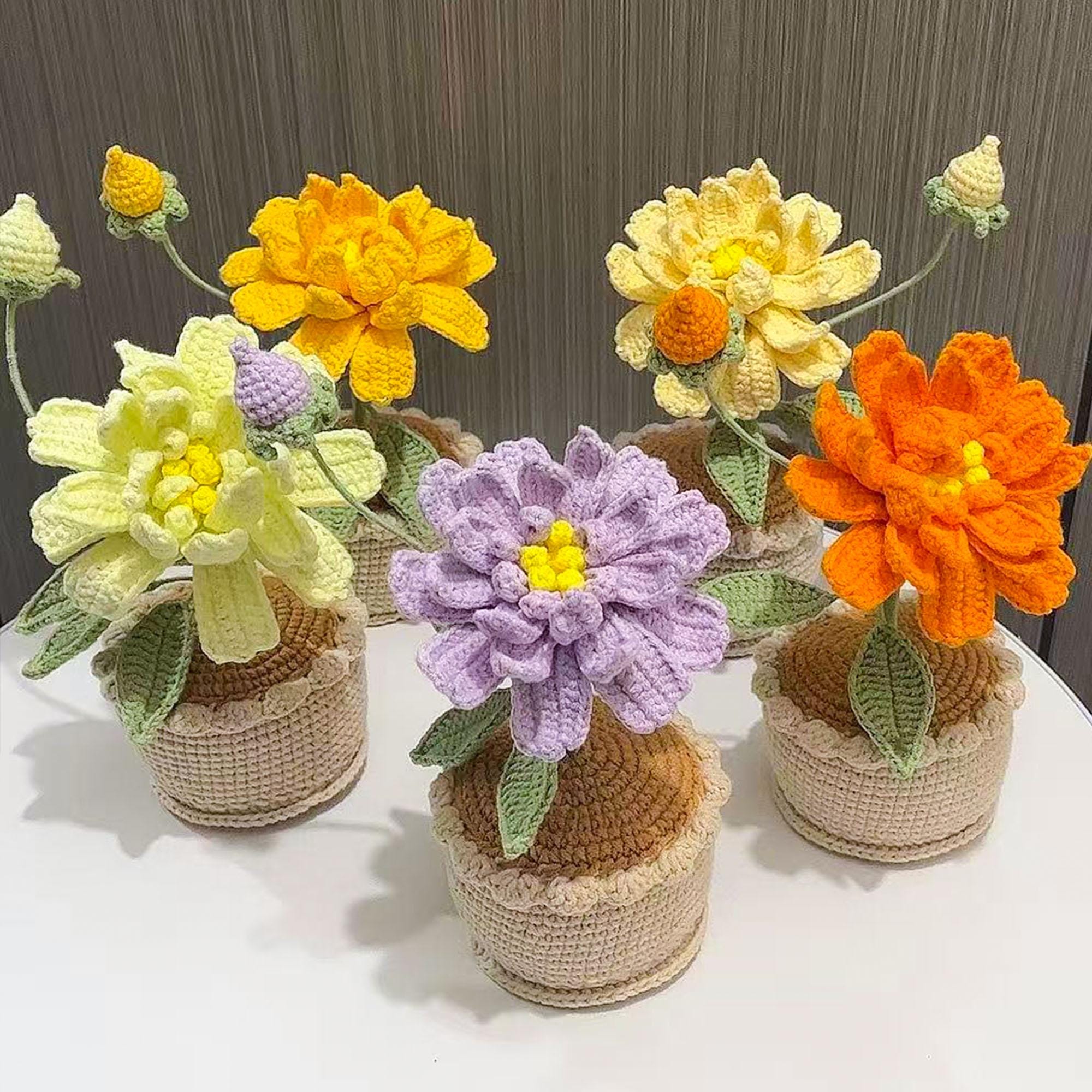 Handmade Crochet Banksia Rose Pot Plant – Five Colors