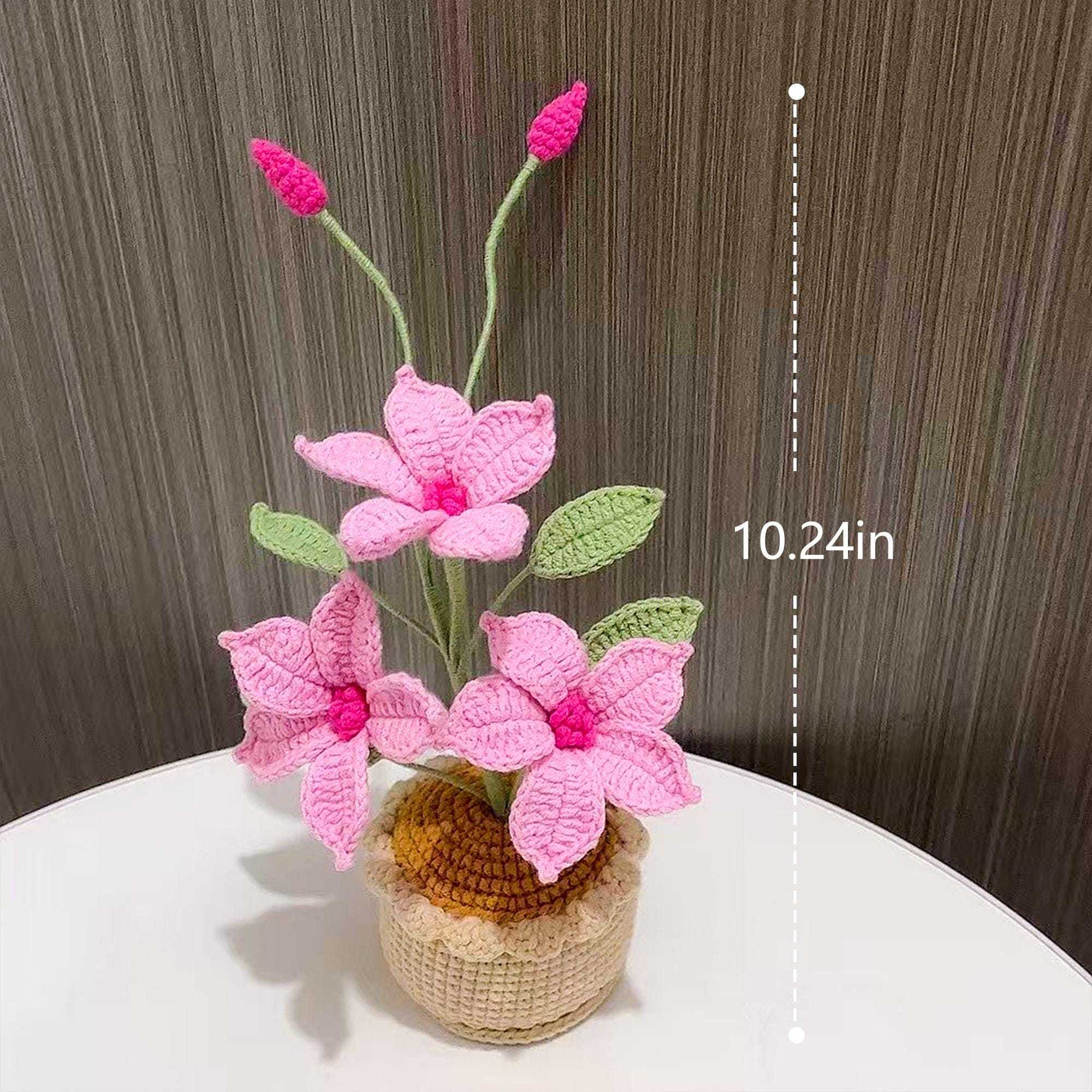 Crochet Flower in Pot, Handmade Crochet Clematis, Desk Decoration