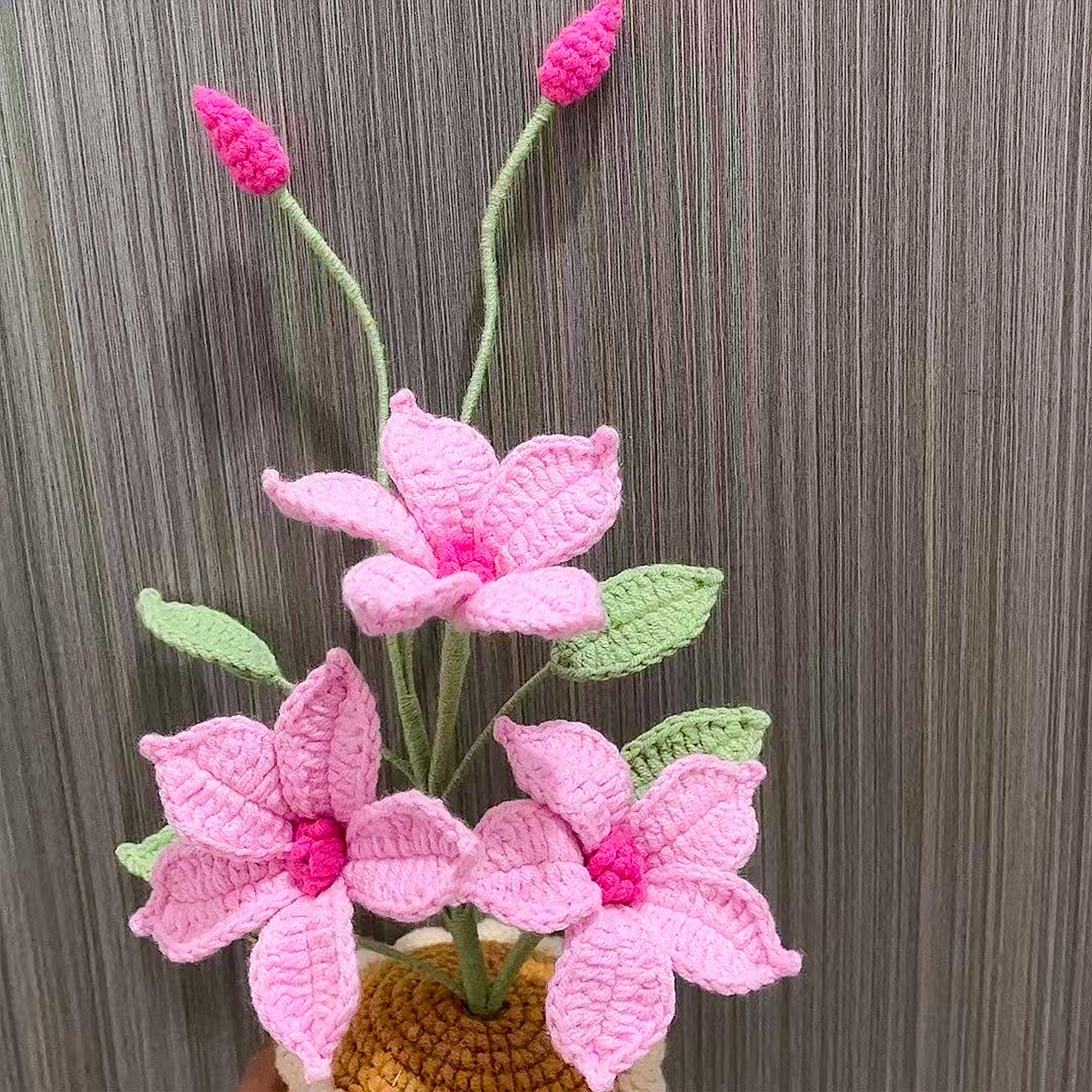 Crochet Flower in Pot, Handmade Crochet Clematis, Desk Decoration