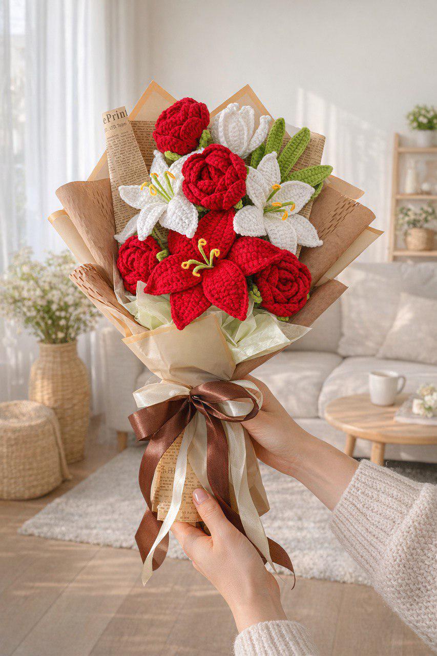 Crochet Flower Bouquet for Teacher – Handmade – No Fading