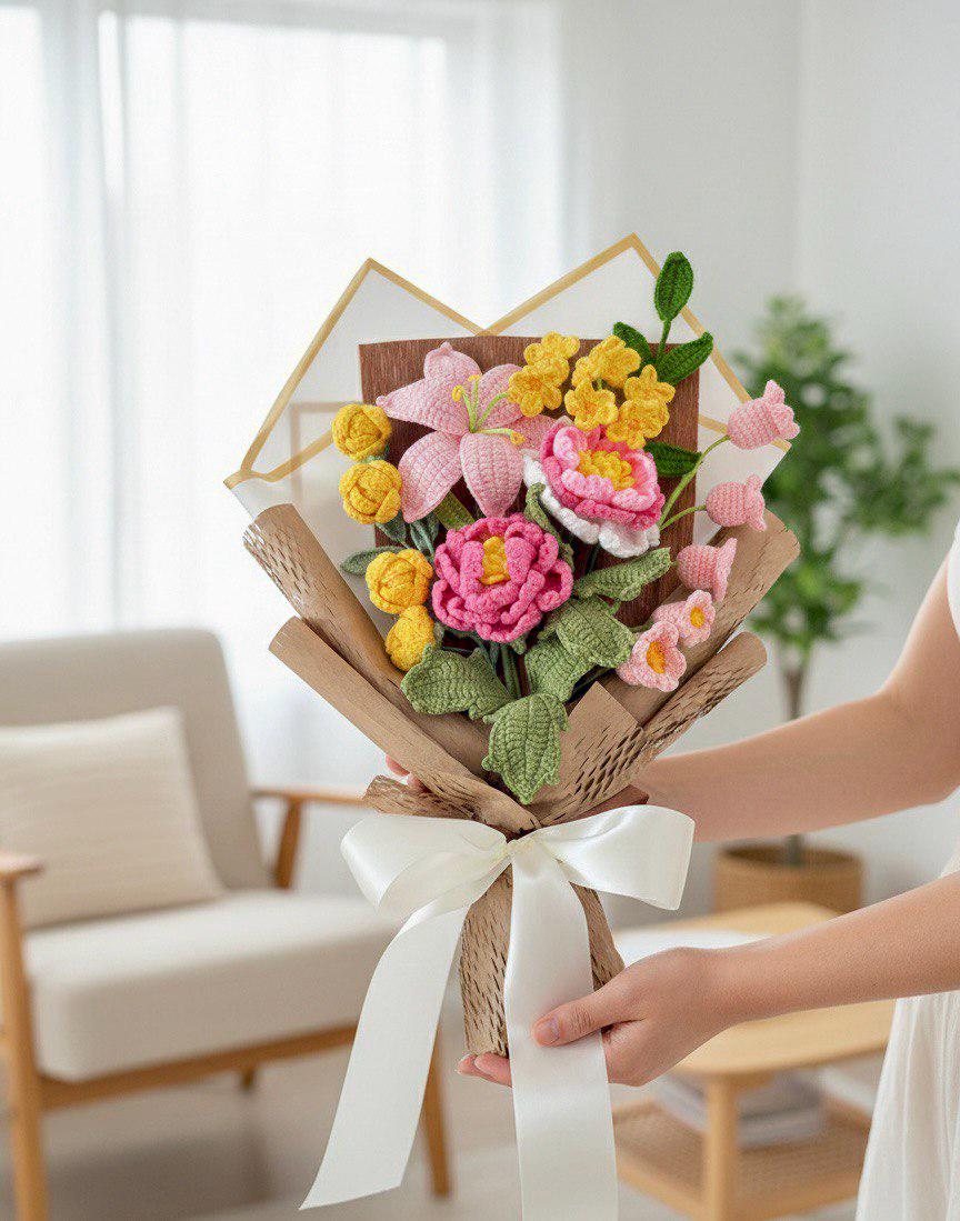 Crochet Flower Bouquet for Teacher – Handmade – No Fading