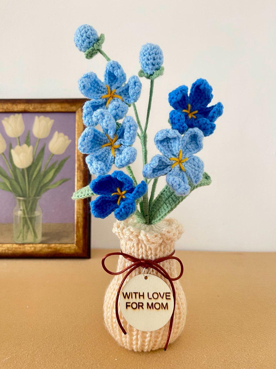 Handmade Crochet Wildflower Arrangement in Vase – 30 cm – No Watering Needed