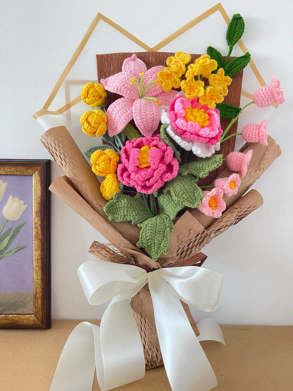 Crochet Flower Bouquet for Teacher – Handmade – No Fading