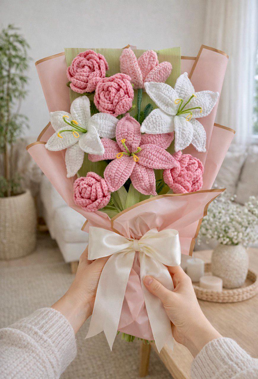 Crochet Flower Bouquet for Teacher – Handmade – No Fading