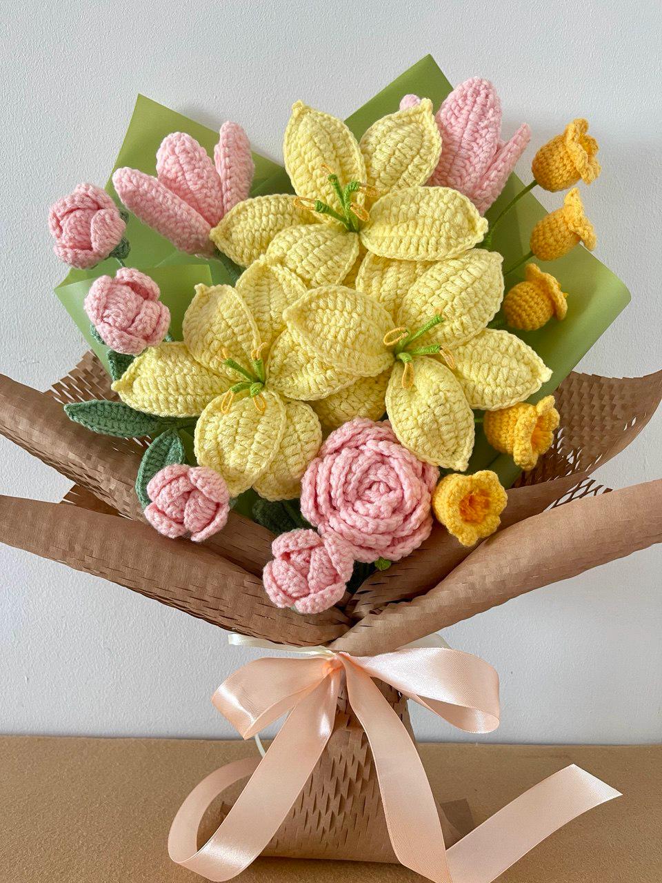 Crochet Flower Bouquet for Teacher – Handmade – No Fading