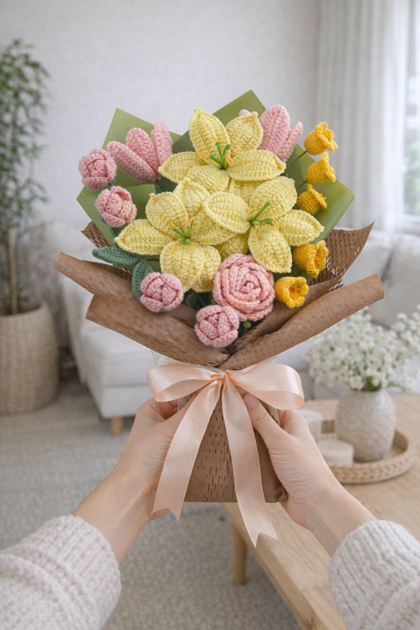 Crochet Flower Bouquet for Teacher – Handmade – No Fading