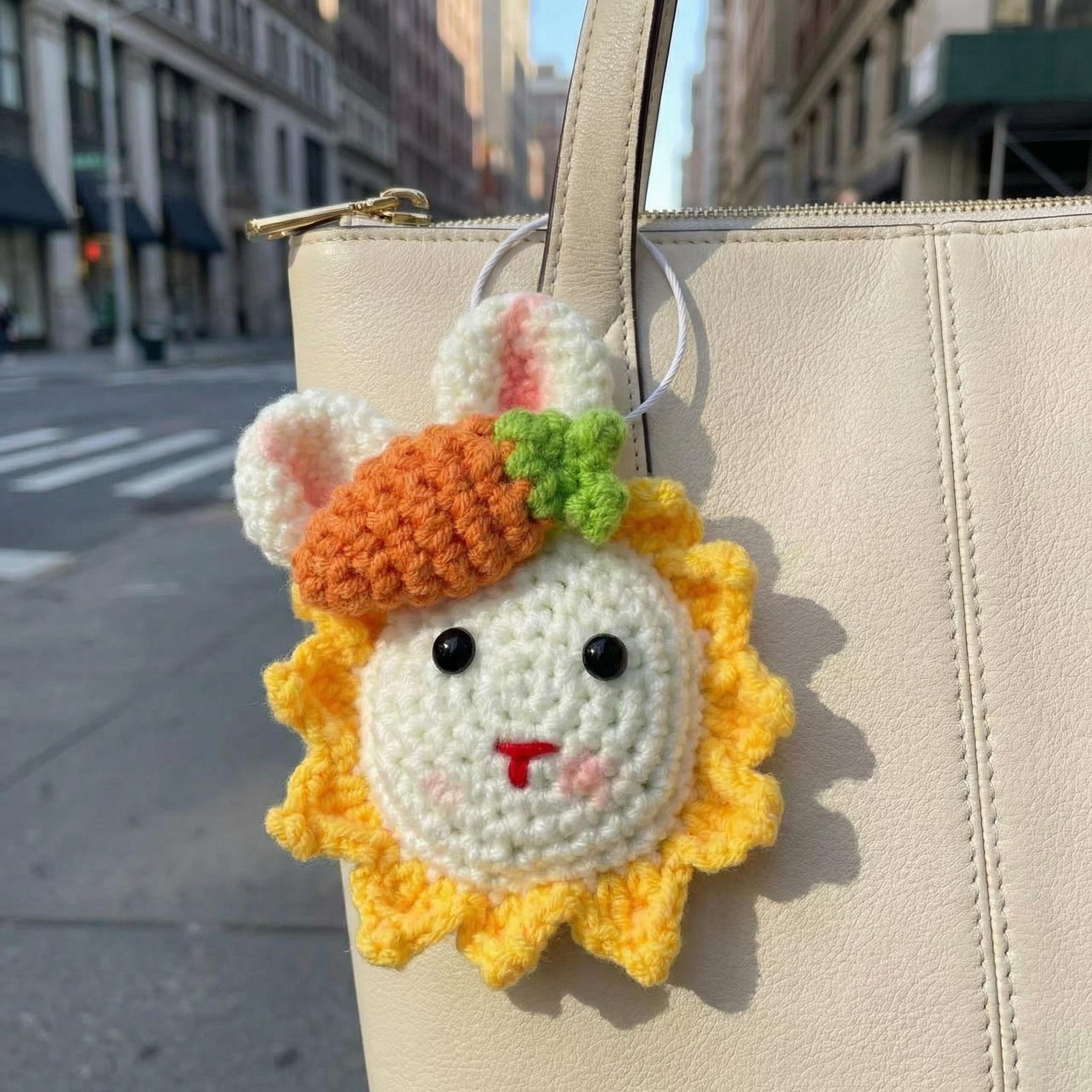 Crocheted flower pot，Crochet Easter Bunny Sunflower Decor, Handmade Amigurumi Rabbit, Spring Bunny Gift, Bunny Keychain or Flower Stem
