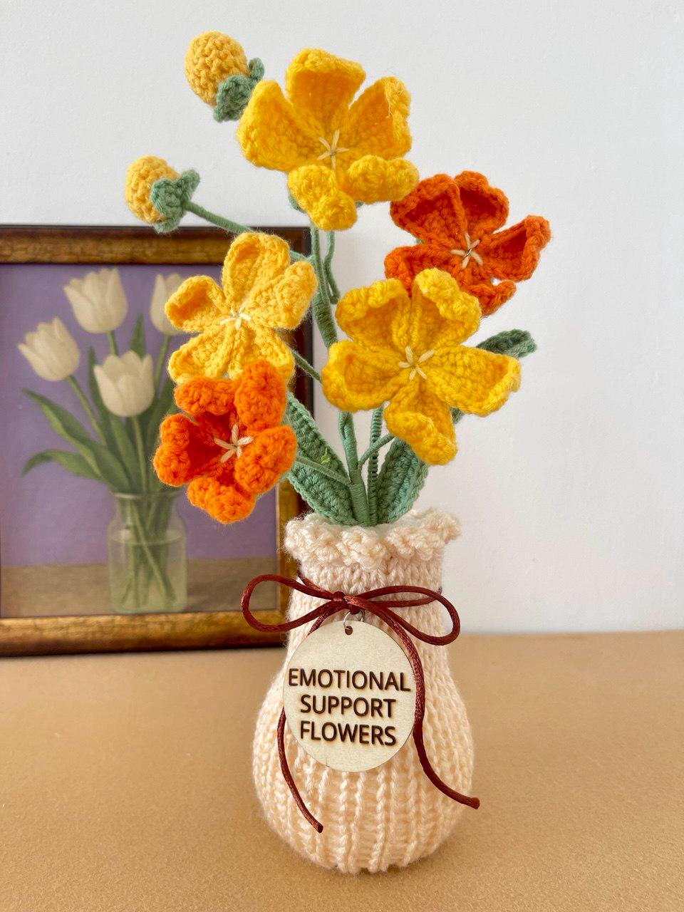 Handmade Crochet Wildflower Arrangement in Vase – 30 cm – No Watering Needed