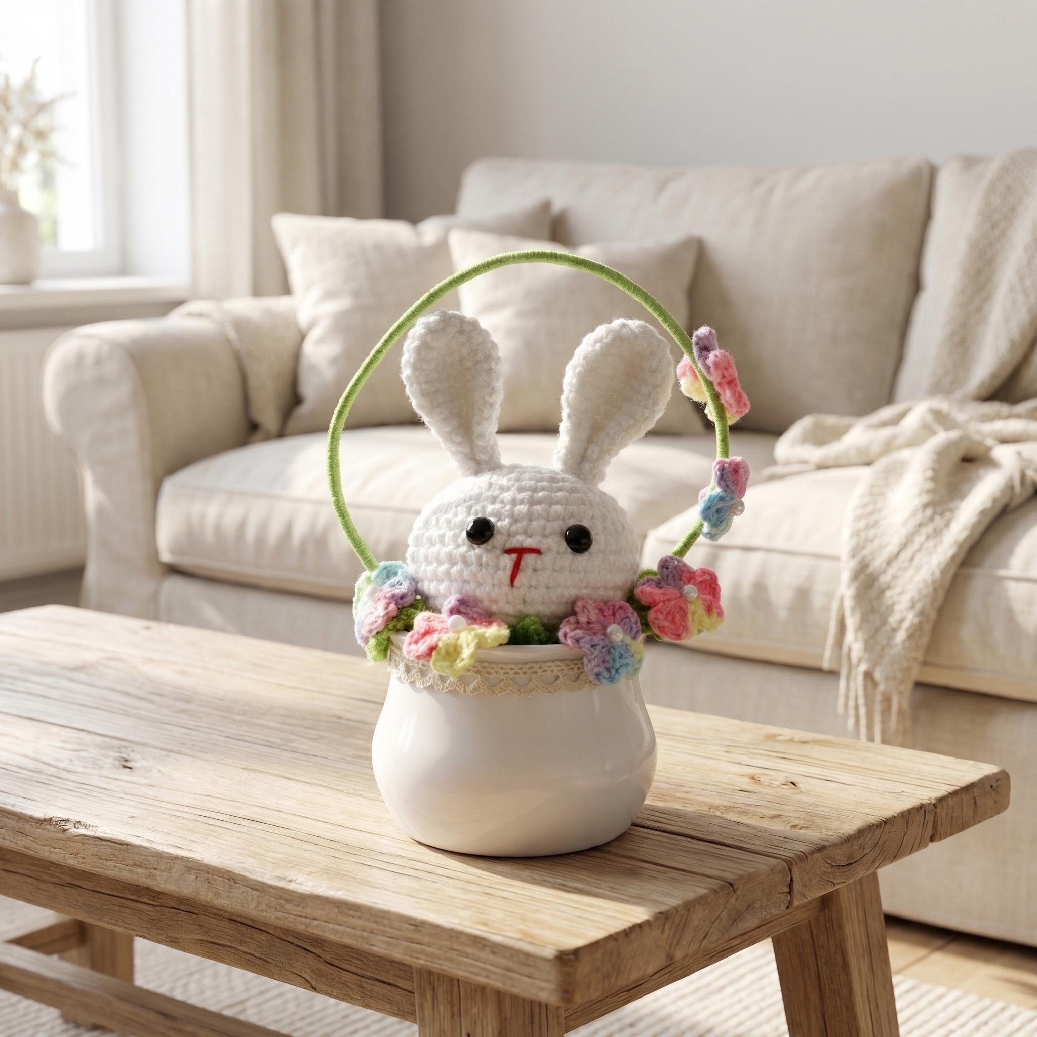 Handmade Crochet Bunny Basket Decor Gift for Kids
