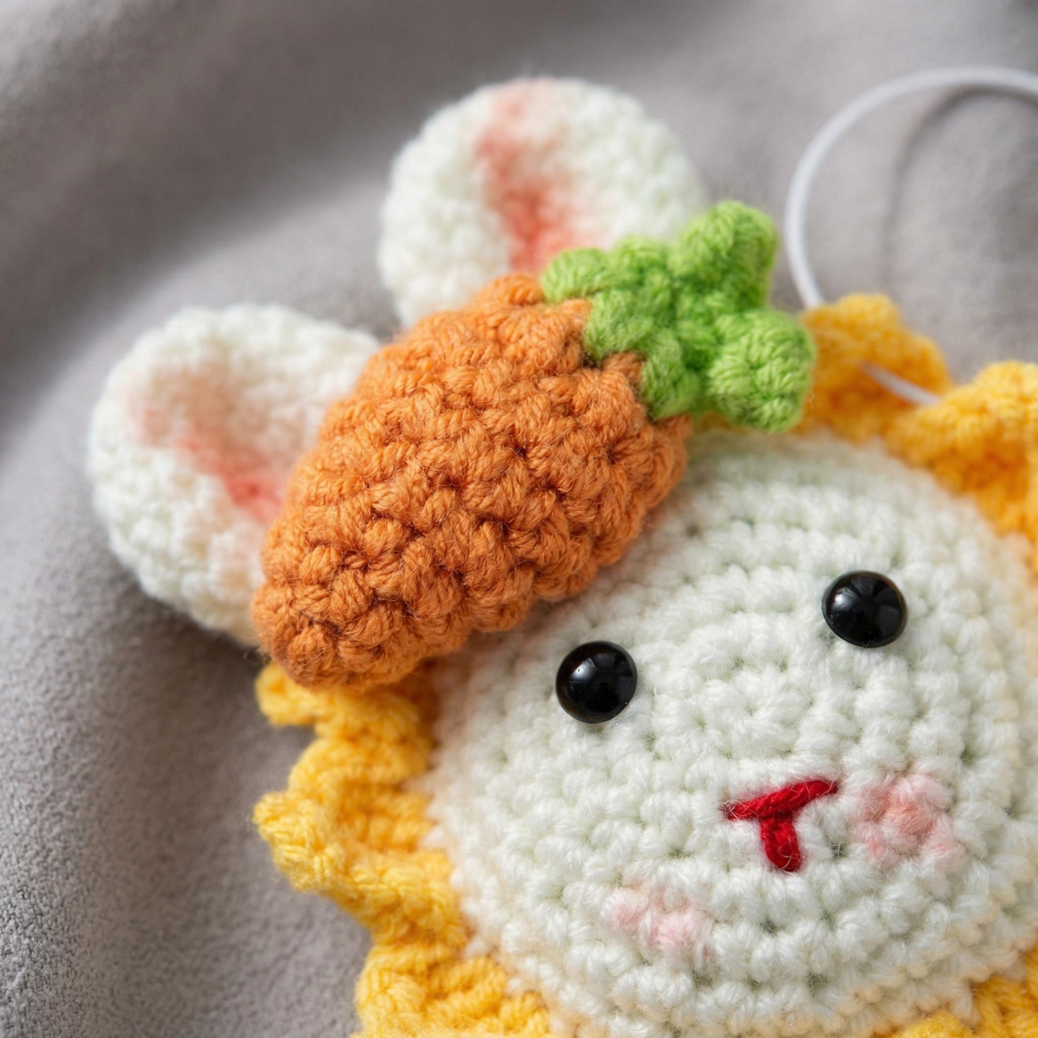 Crocheted flower pot，Crochet Easter Bunny Sunflower Decor, Handmade Amigurumi Rabbit, Spring Bunny Gift, Bunny Keychain or Flower Stem