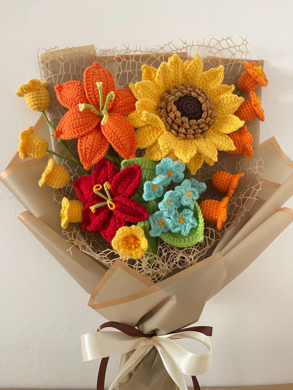 Crochet Flower Bouquet for Teacher – Handmade – No Fading