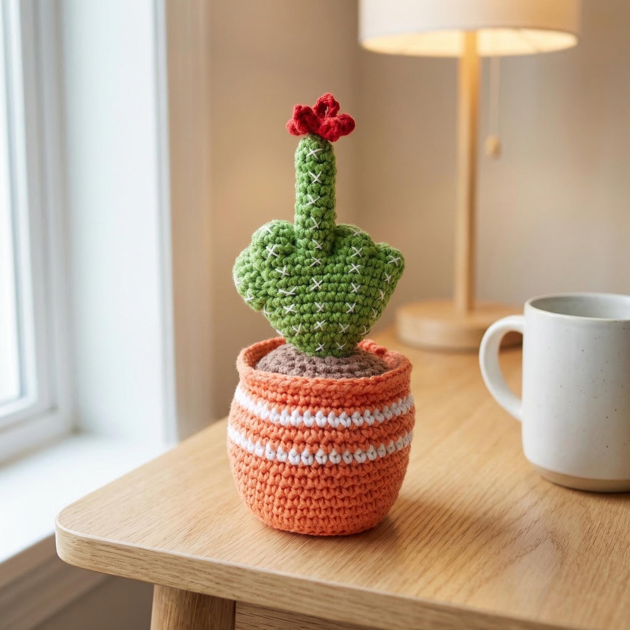 Handmade Crochet Cactus in Pot, Cute Desk Plant, Office Decoration