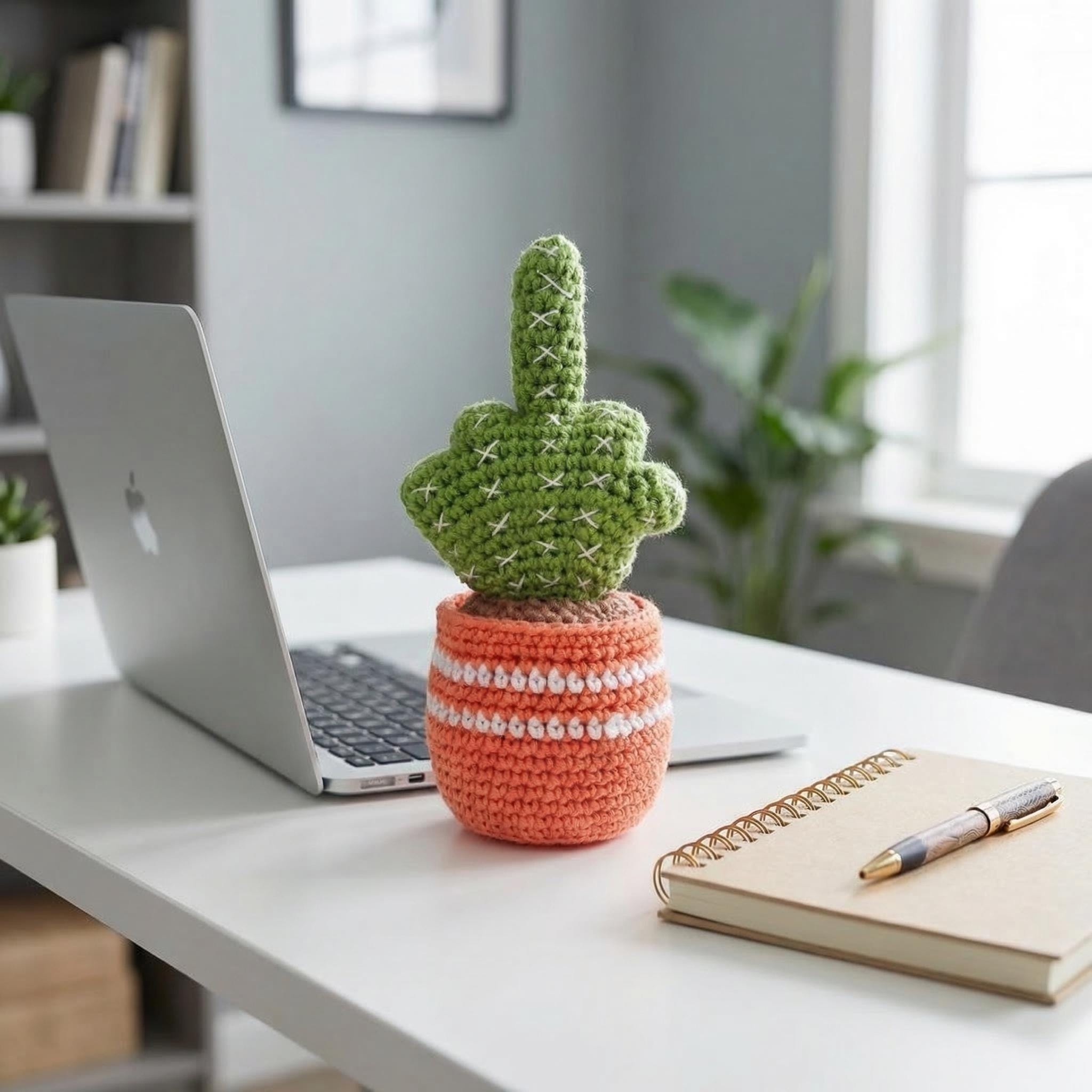 Handmade Crochet Cactus in Pot, Cute Desk Plant, Office Decoration