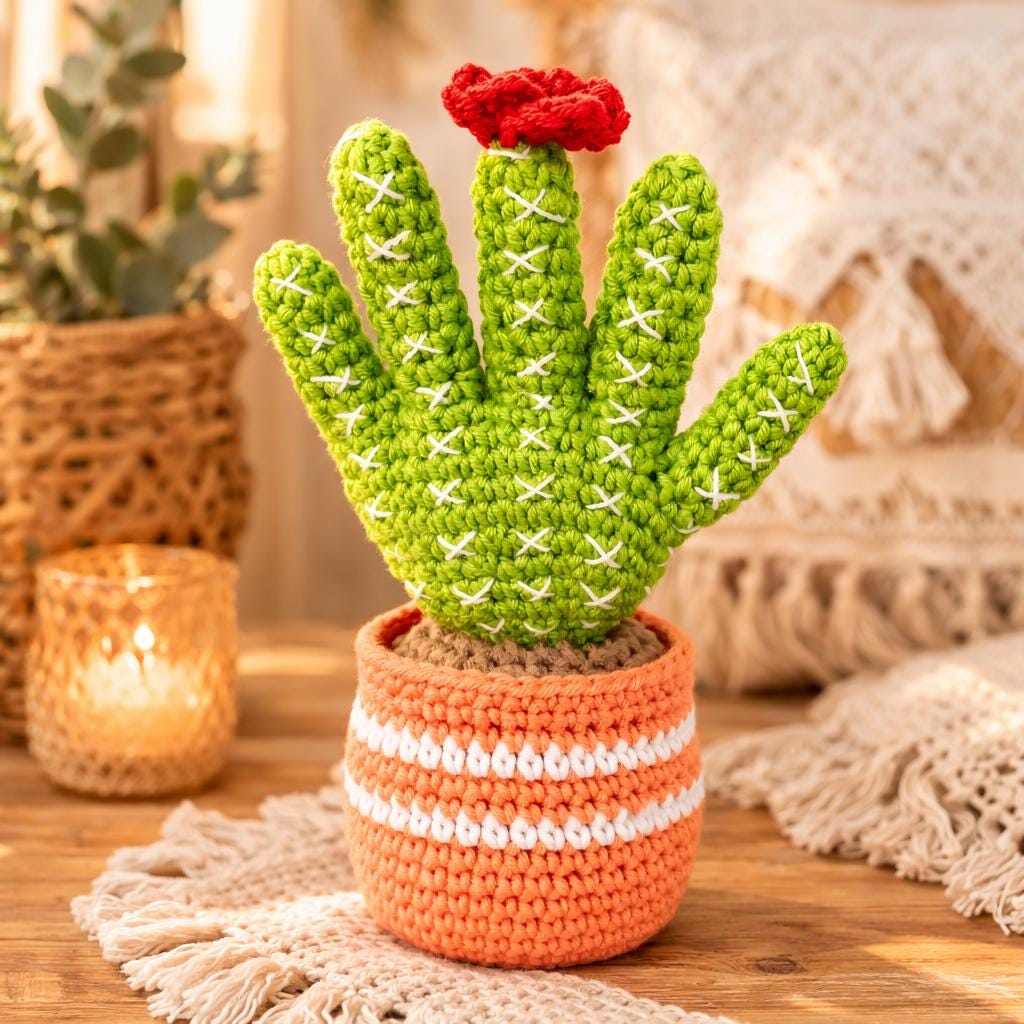 Handmade Crochet Cactus in Pot, Cute Desk Plant, Office Decoration