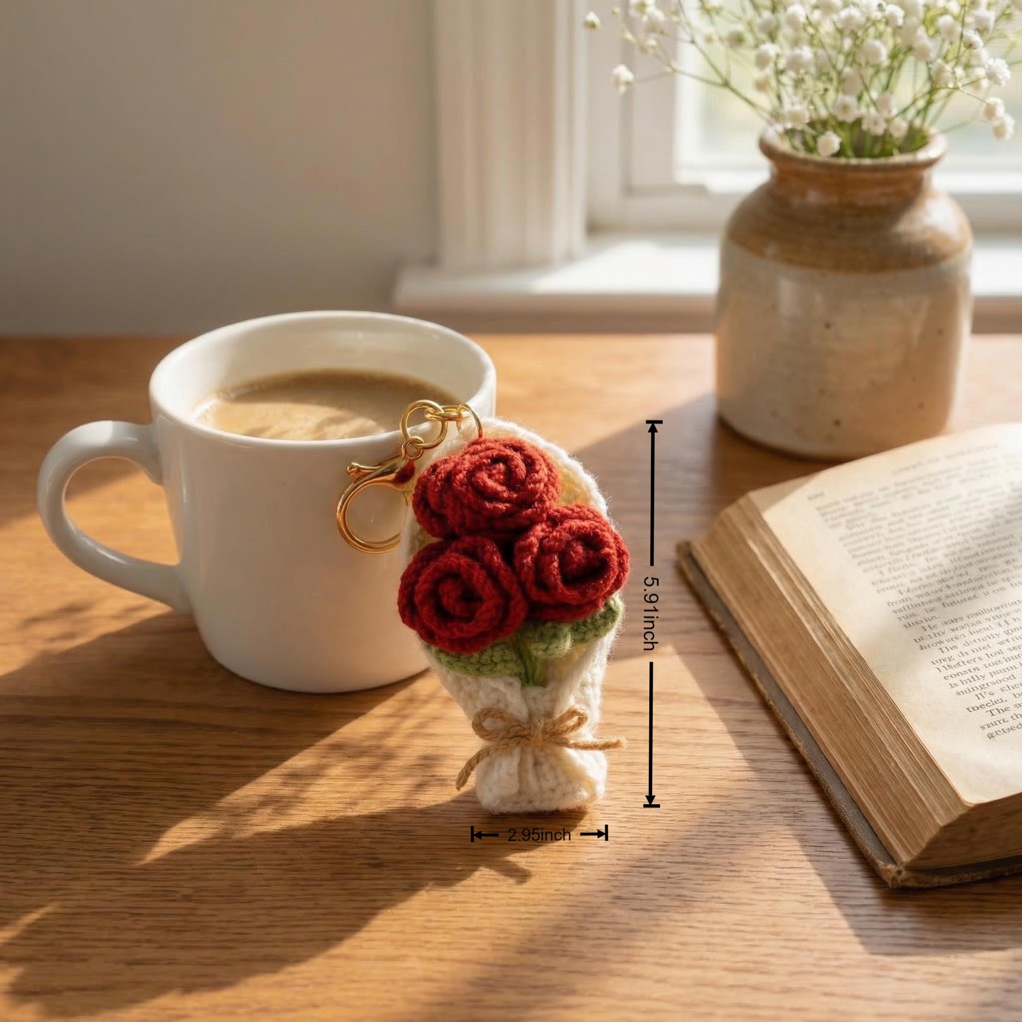 Handmade Mini Crochet Flower Bouquet Keychain – 9 Styles – Soft Yarn