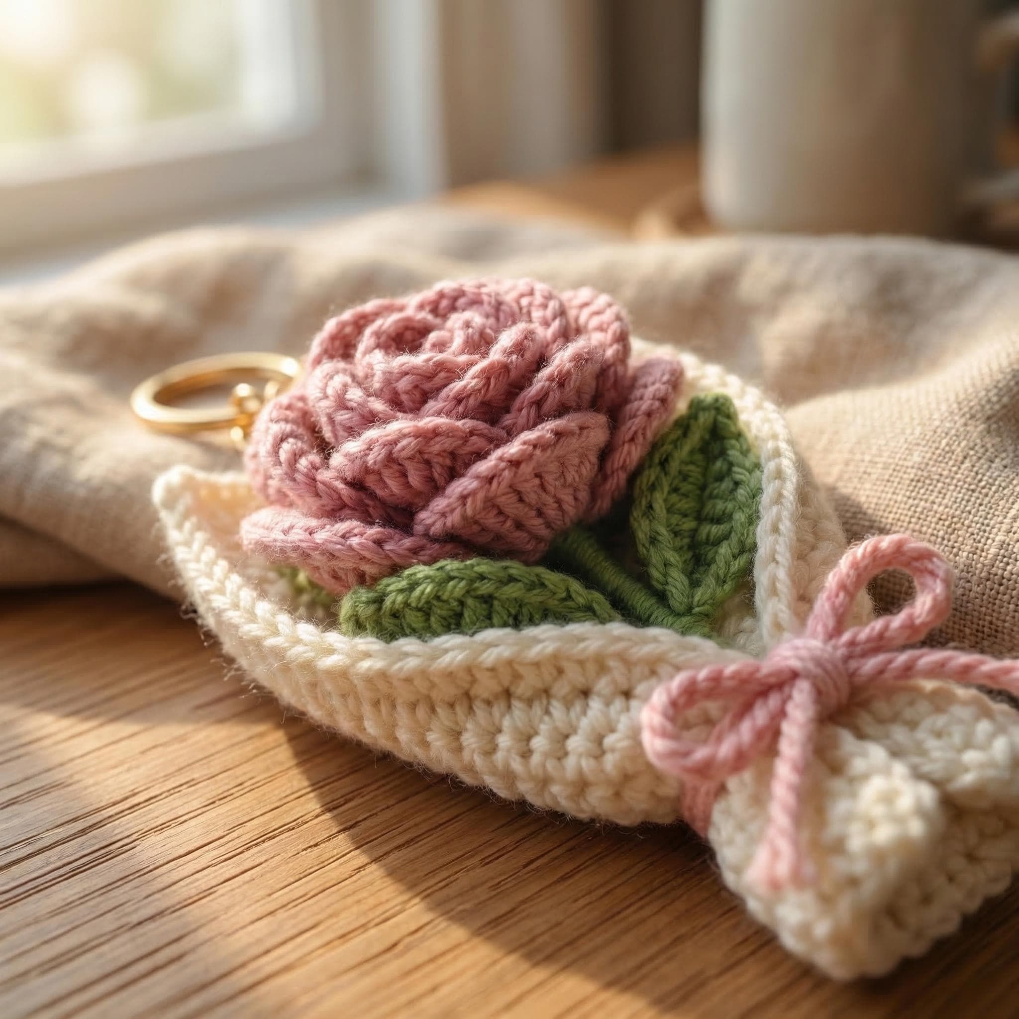 Handmade Mini Crochet Flower Bouquet Keychain – 9 Styles – Soft Yarn