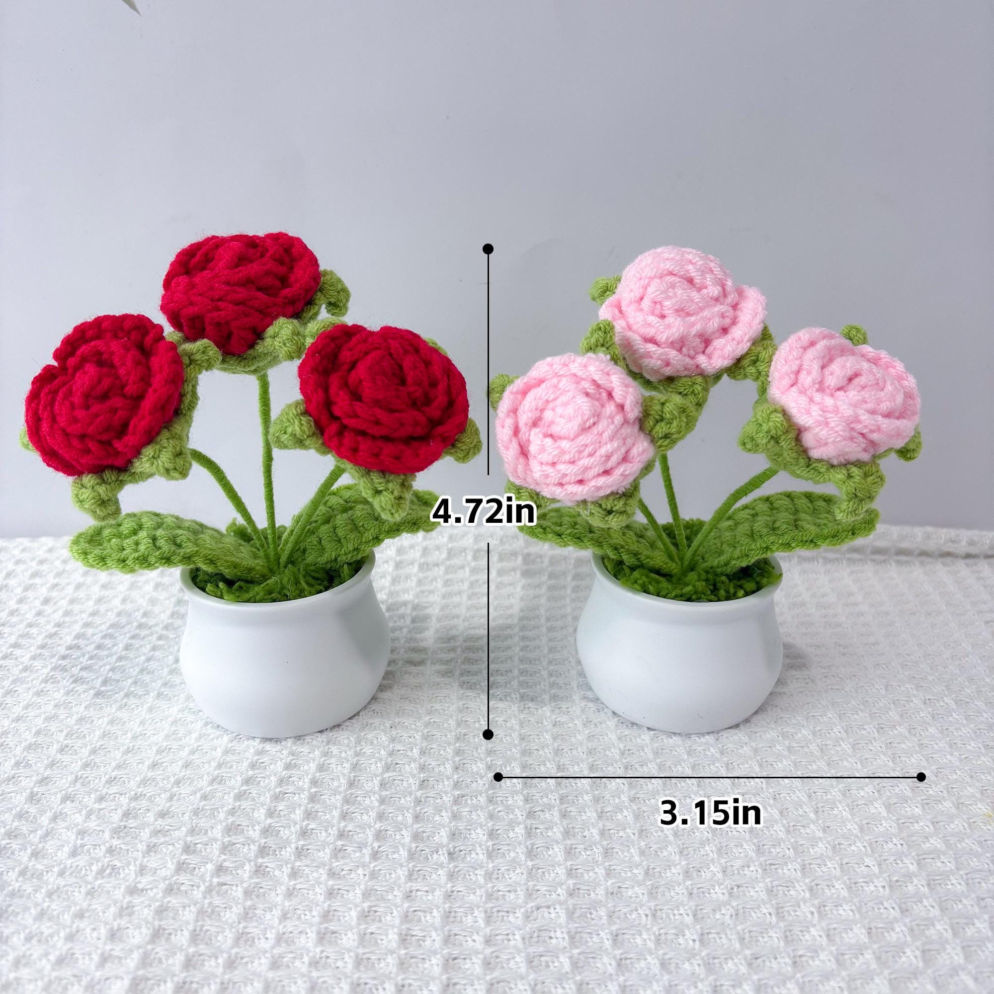 Crochet Flower Pot – Handmade Crochet Plant – Rose Design – Desk Decor
