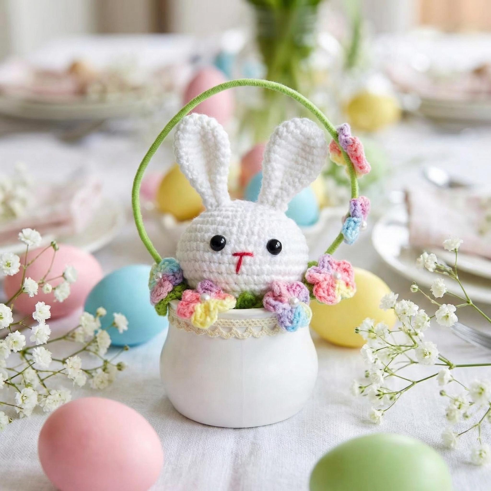 Handmade Crochet Bunny Basket Decor Gift for Kids