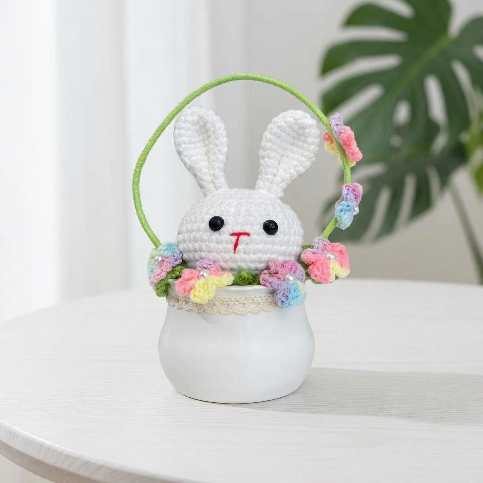 Handmade Crochet Bunny Basket Decor Gift for Kids