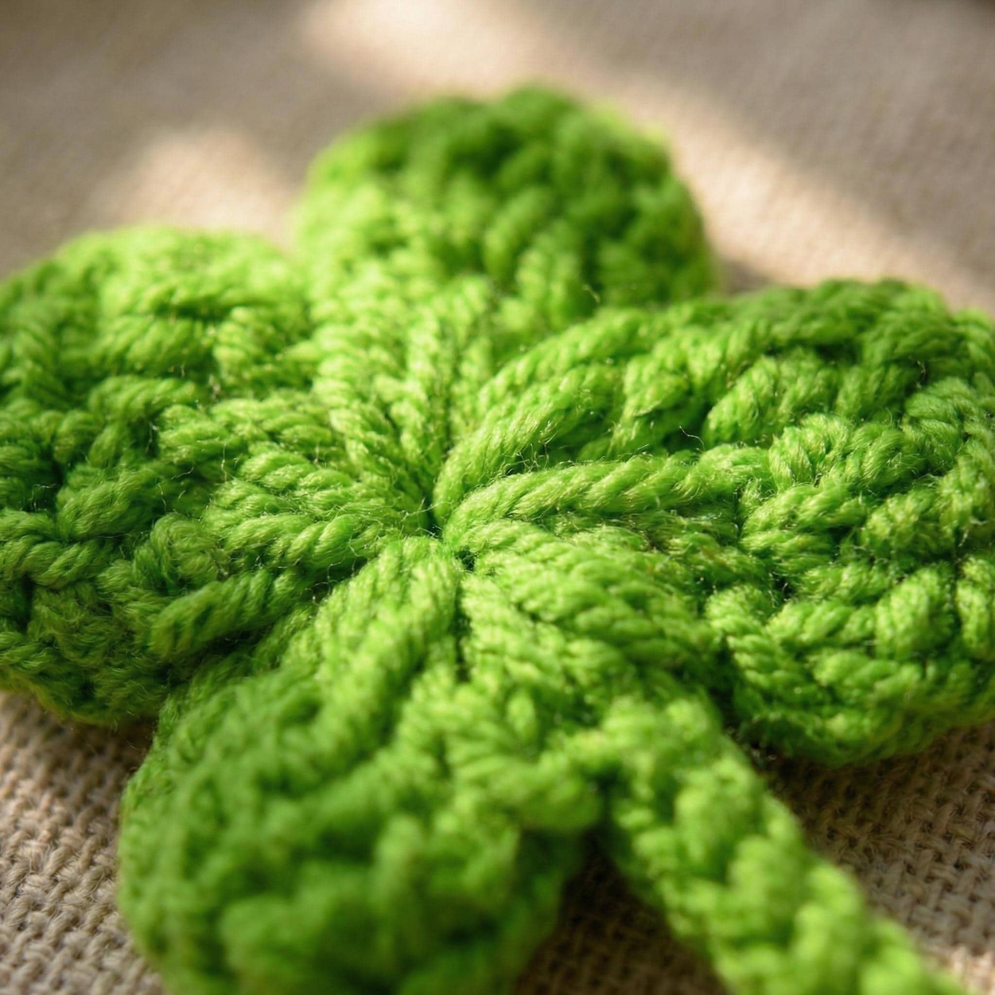 Handmade Crochet Four-Leaf Clover Keychain – Soft Yarn – Lightweight – Includes Metal Key Ring