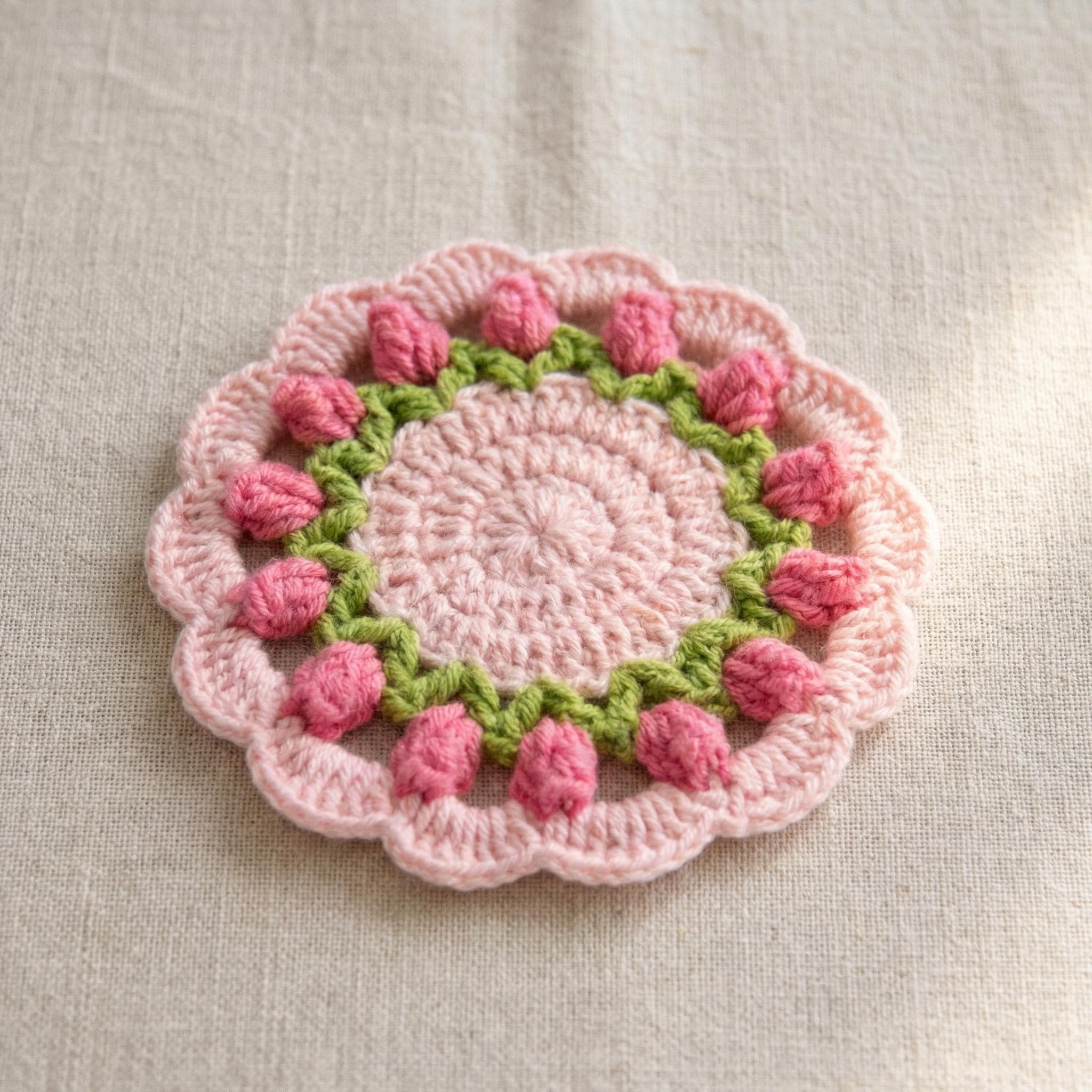 Crochet Tulip Coaster – Handmade – Use as Coaster or Decorative Basket
