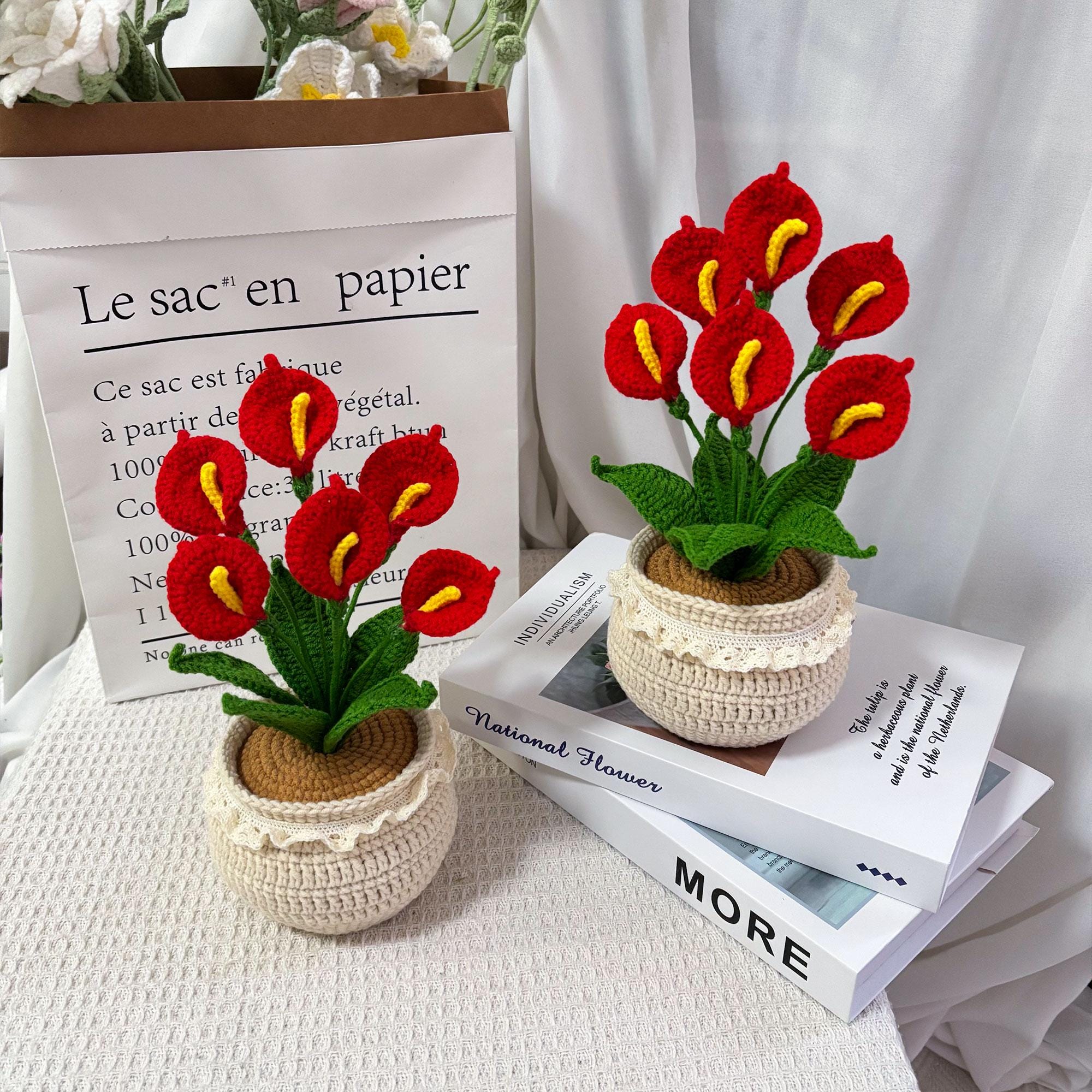 Crochet Calla Lily Plant,Faux Potted Flower Arrangement, Boho Home Decor