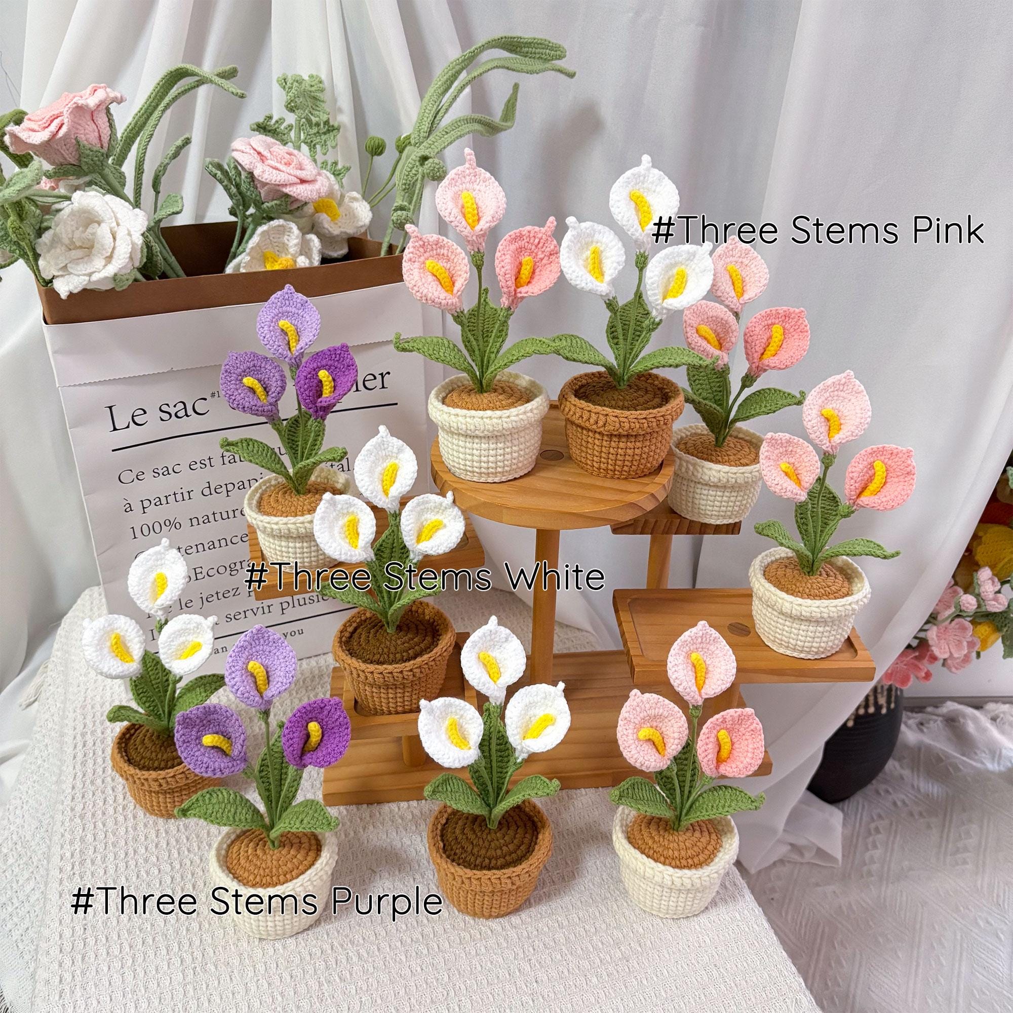 Crochet Calla Lily Plant,Faux Potted Flower Arrangement, Boho Home Decor