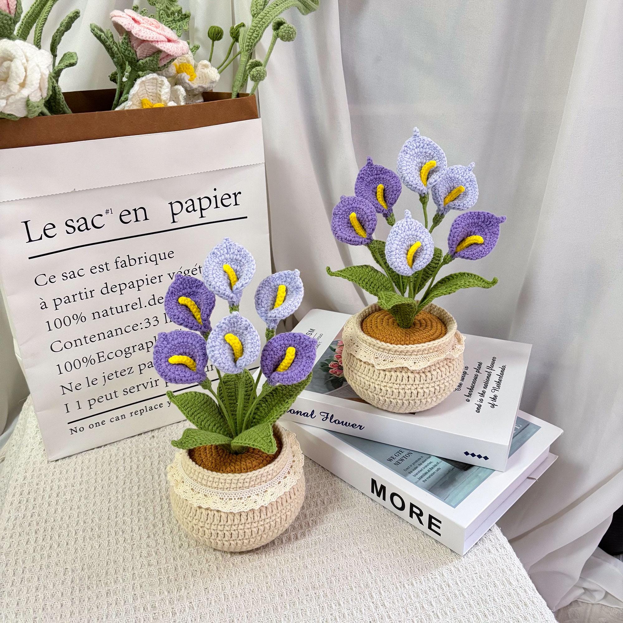 Crochet Calla Lily Plant,Faux Potted Flower Arrangement, Boho Home Decor