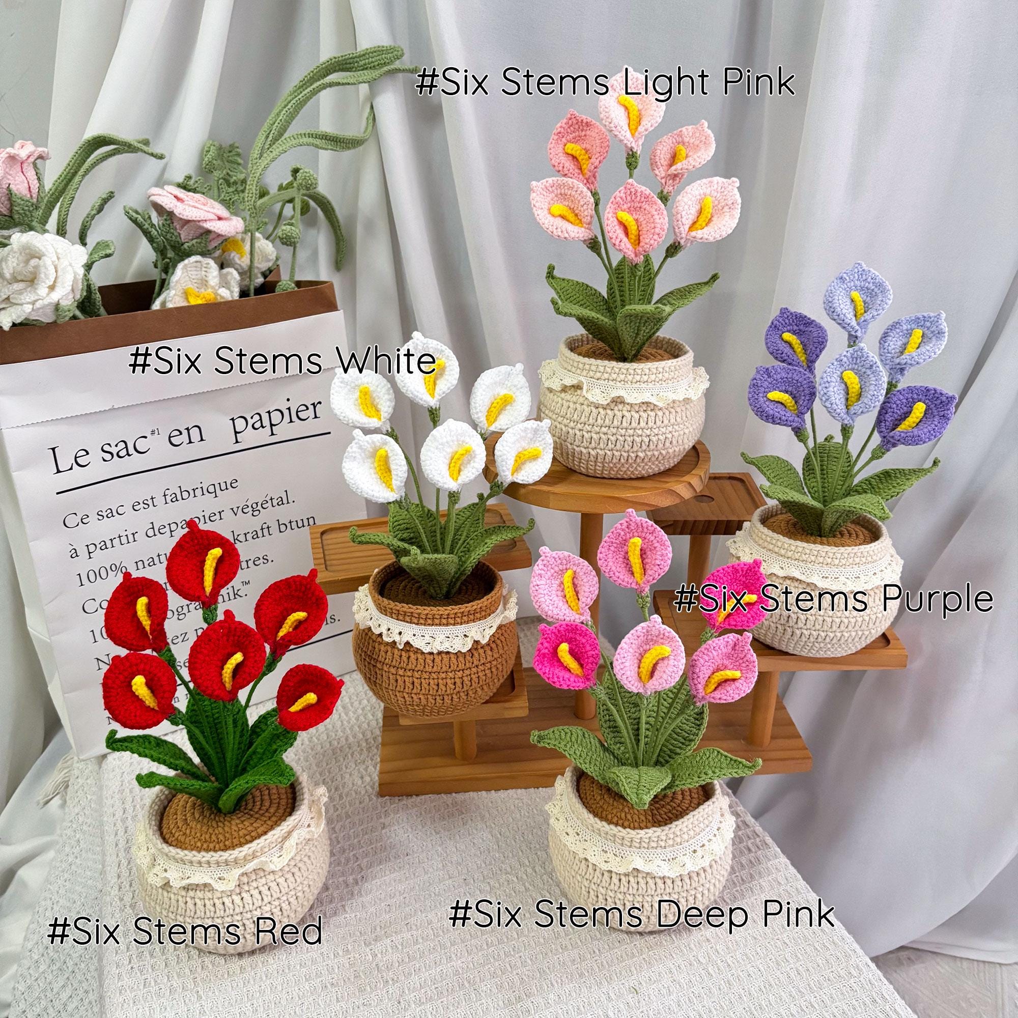 Crochet Calla Lily Plant,Faux Potted Flower Arrangement, Boho Home Decor