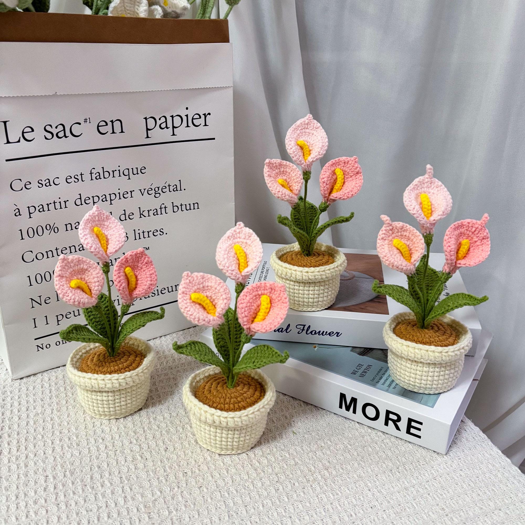 Crochet Calla Lily Plant,Faux Potted Flower Arrangement, Boho Home Decor