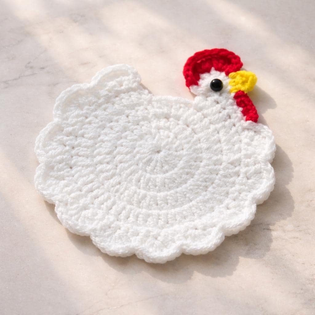 Crochet Chicken Coaster Set – 4 Colors Available – Handmade – Soft Yarn
