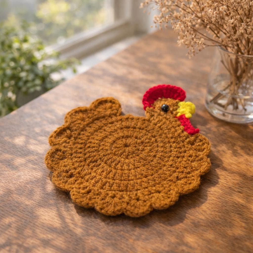 Crochet Chicken Coaster Set – 4 Colors Available – Handmade – Soft Yarn