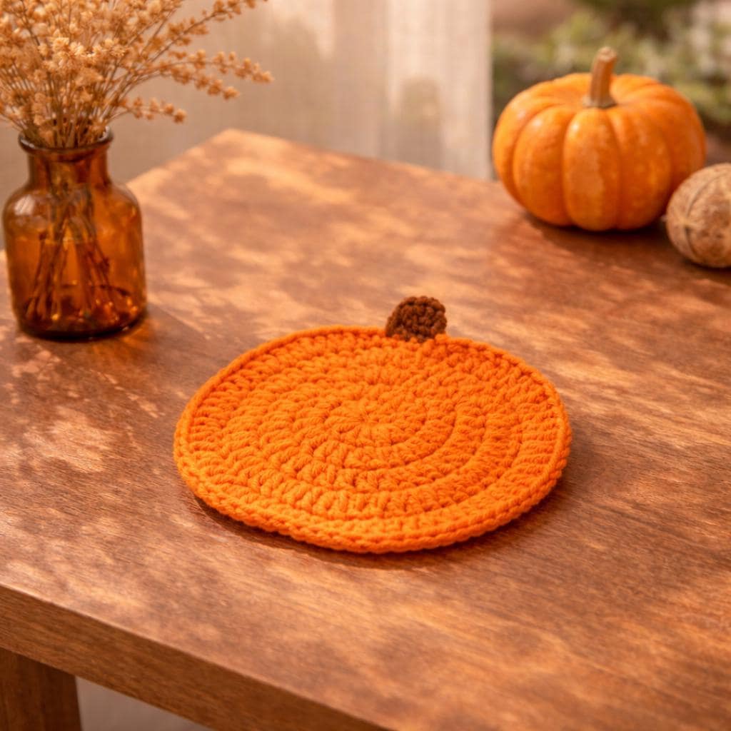 Crochet Coaster Set – Pumpkin, Orange, Cherry Styles – Handmade – Protects Surfaces from Heat