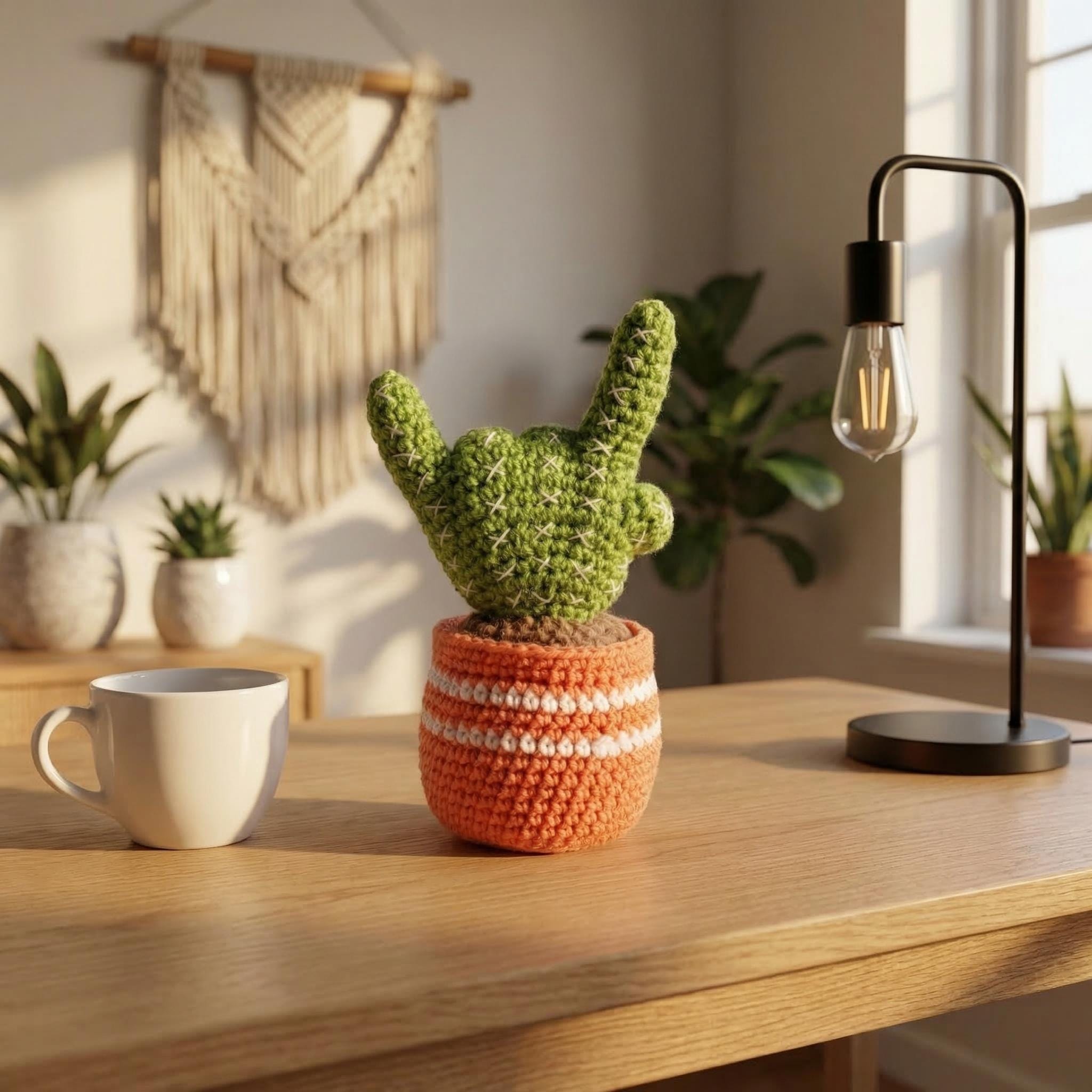 Handmade Crochet Cactus in Pot, Cute Desk Plant, Office Decoration