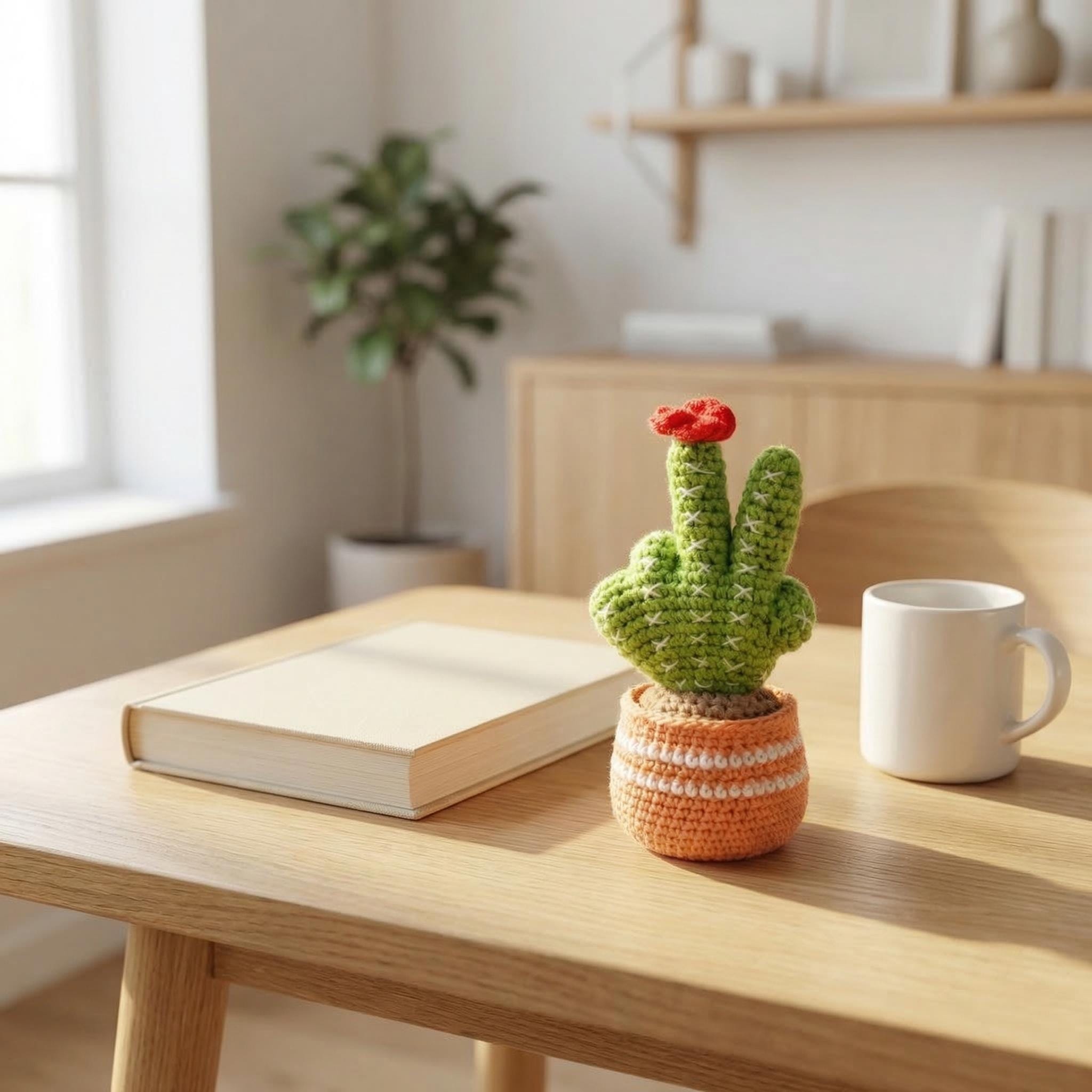 Handmade Crochet Cactus in Pot, Cute Desk Plant, Office Decoration