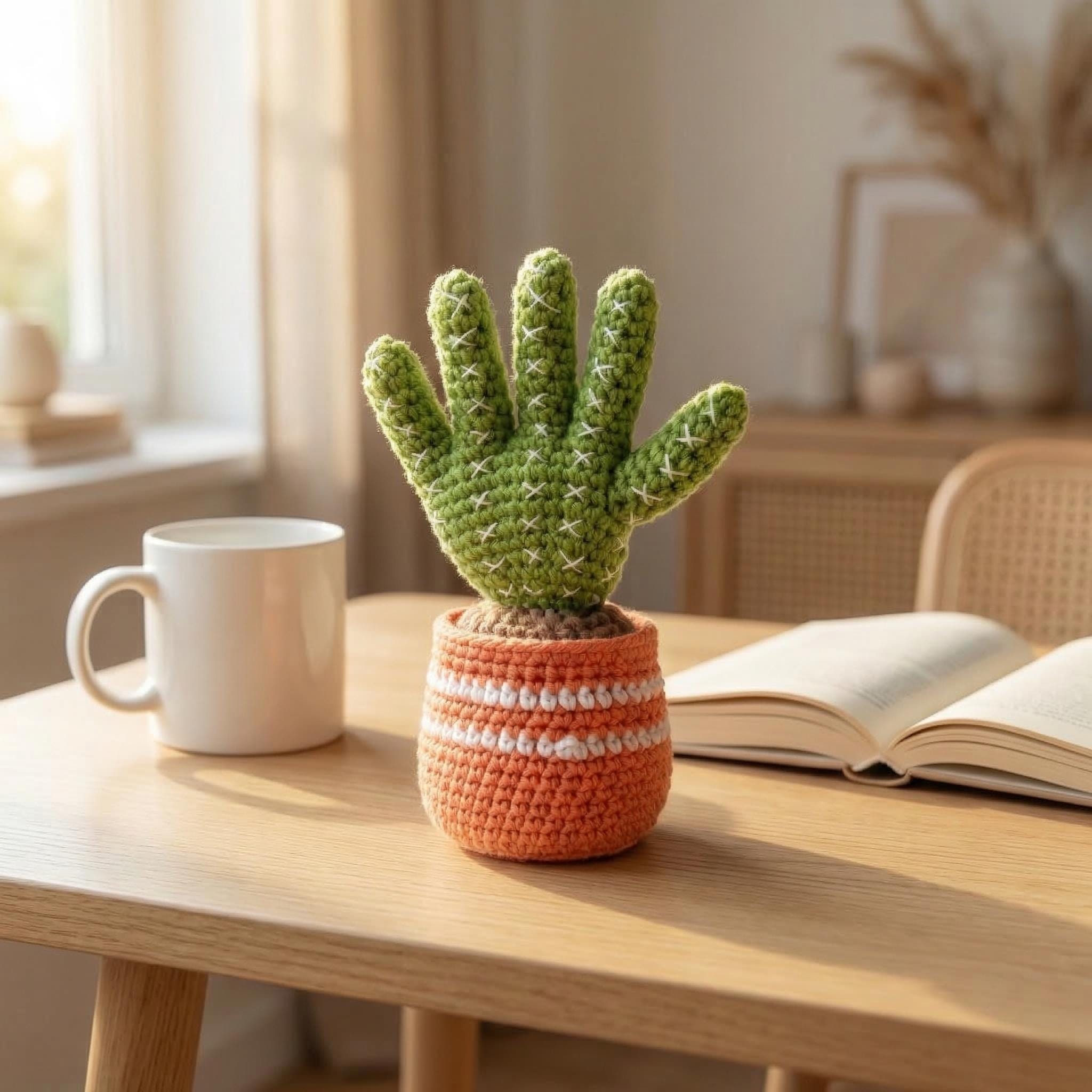 Handmade Crochet Cactus in Pot, Cute Desk Plant, Office Decoration