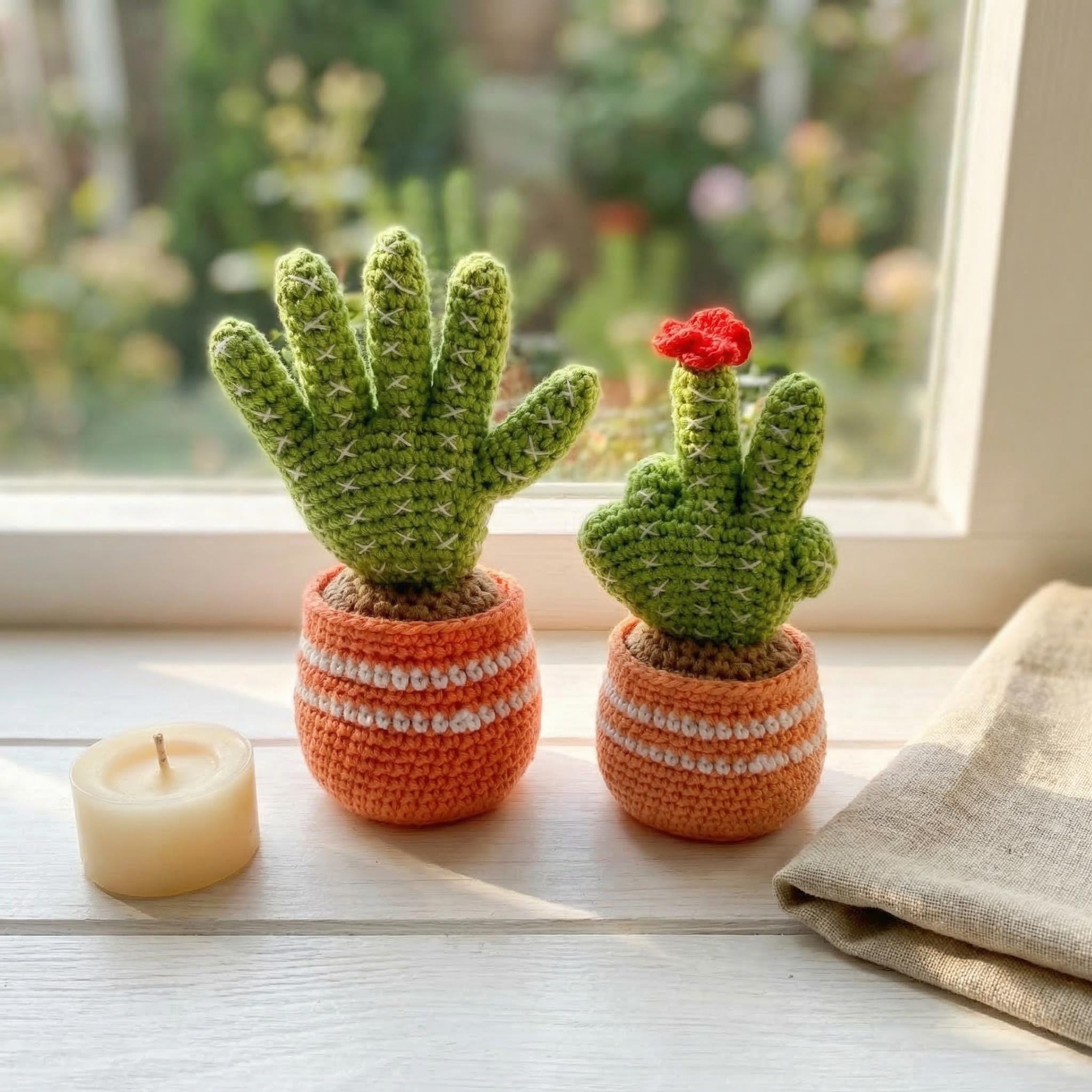 Handmade Crochet Cactus in Pot, Cute Desk Plant, Office Decoration