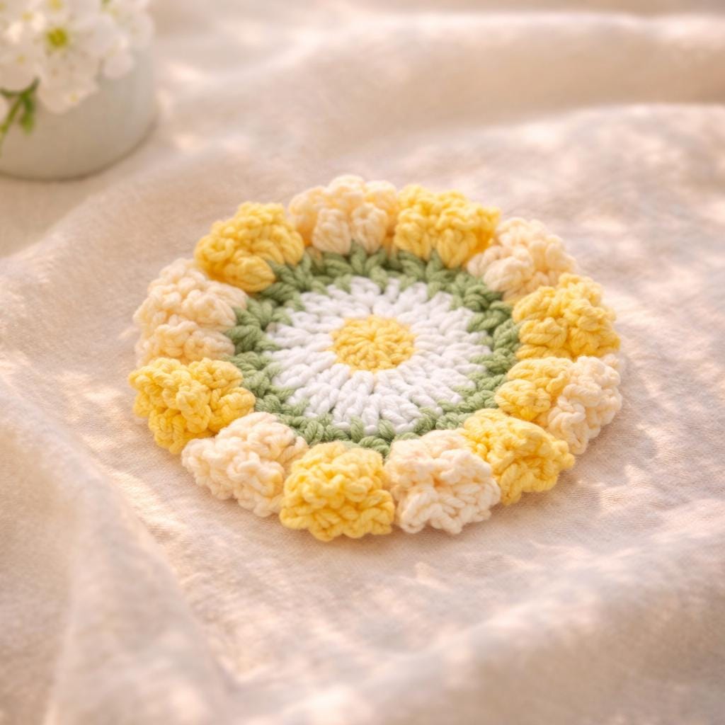 Handmade Crochet Coasters – 12 Colors – Floral Design – Approx. 10 cm