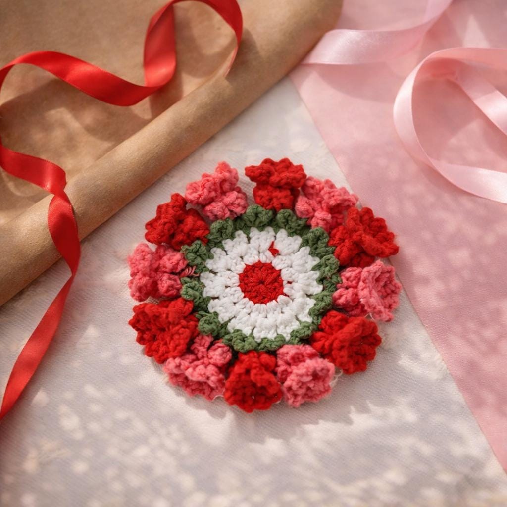 Handmade Crochet Coasters – 12 Colors – Floral Design – Approx. 10 cm