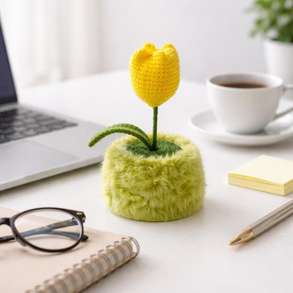 Crocheted Potted Plants, Desktop Ornaments, Office Decor