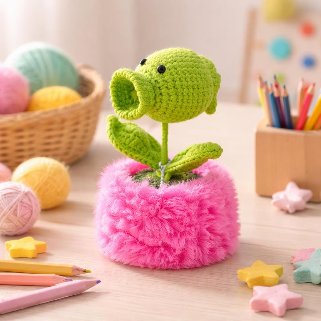 Crocheted Potted Plants, Desktop Ornaments, Office Decor