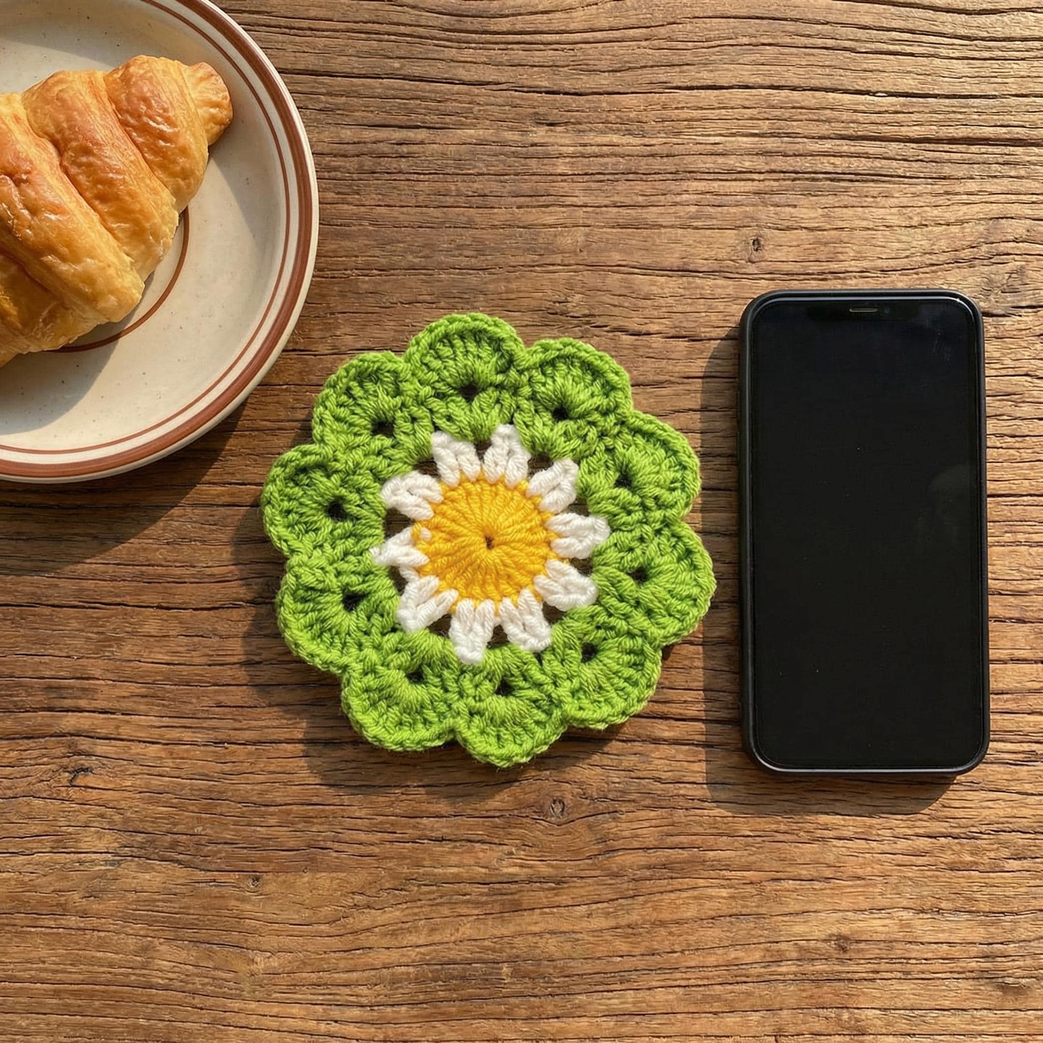 Crochet Coaster Set – 5 Flower Styles – Handmade – Desk or Dining Table Decor