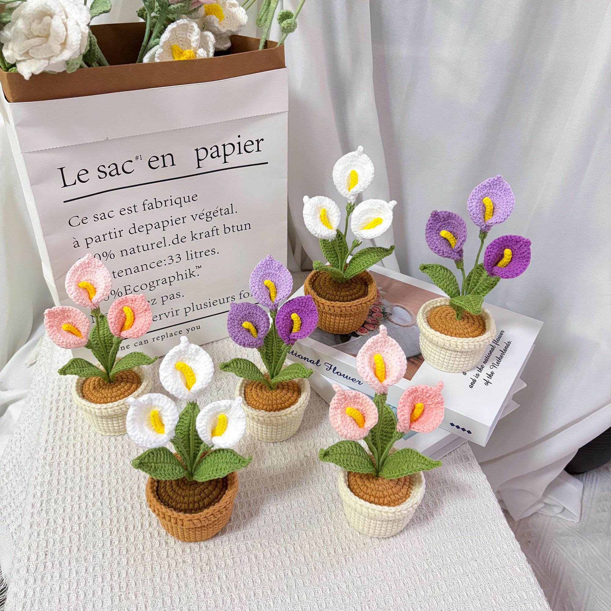 Crochet Calla Lily Plant,Faux Potted Flower Arrangement, Boho Home Decor