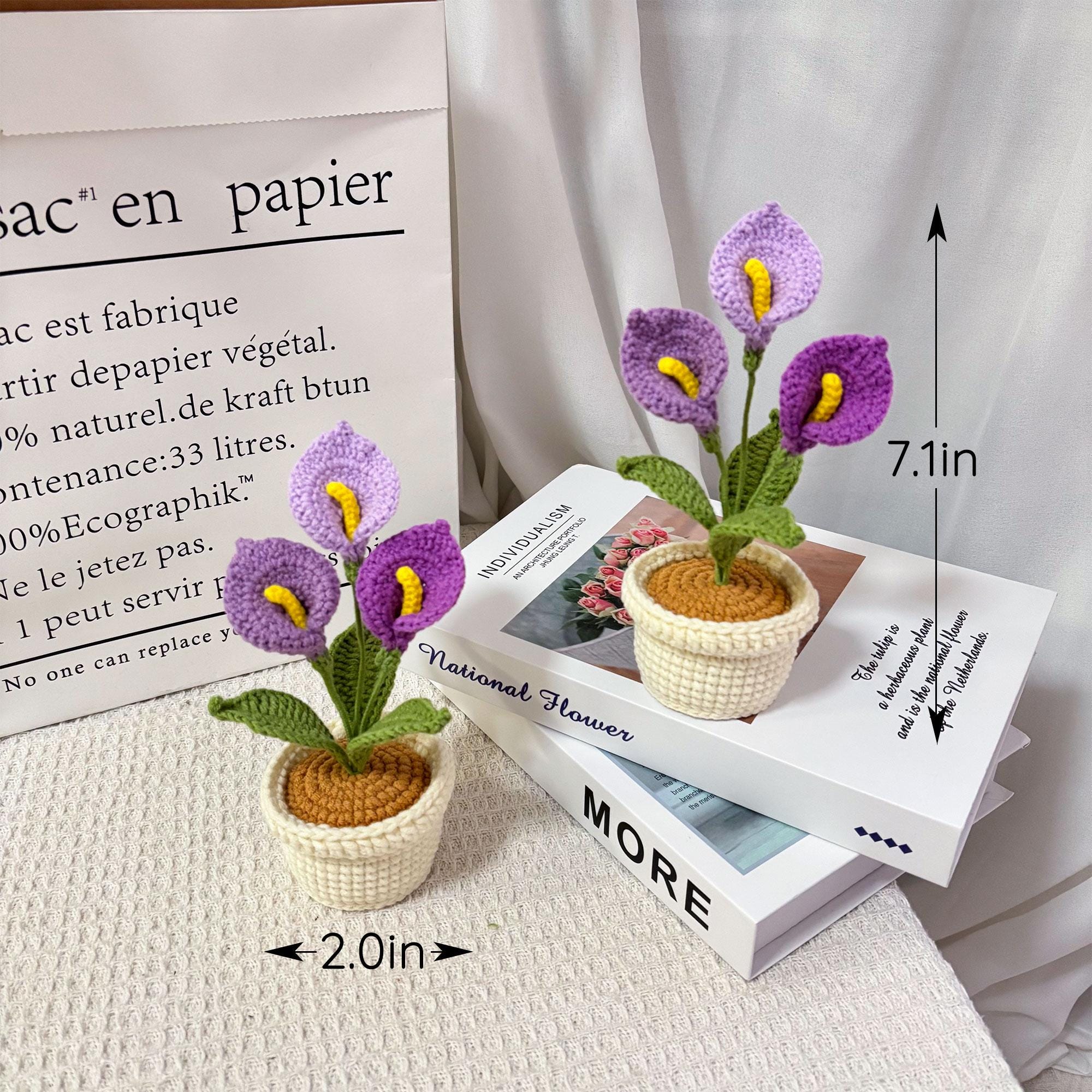 Crochet Calla Lily Plant,Faux Potted Flower Arrangement, Boho Home Decor