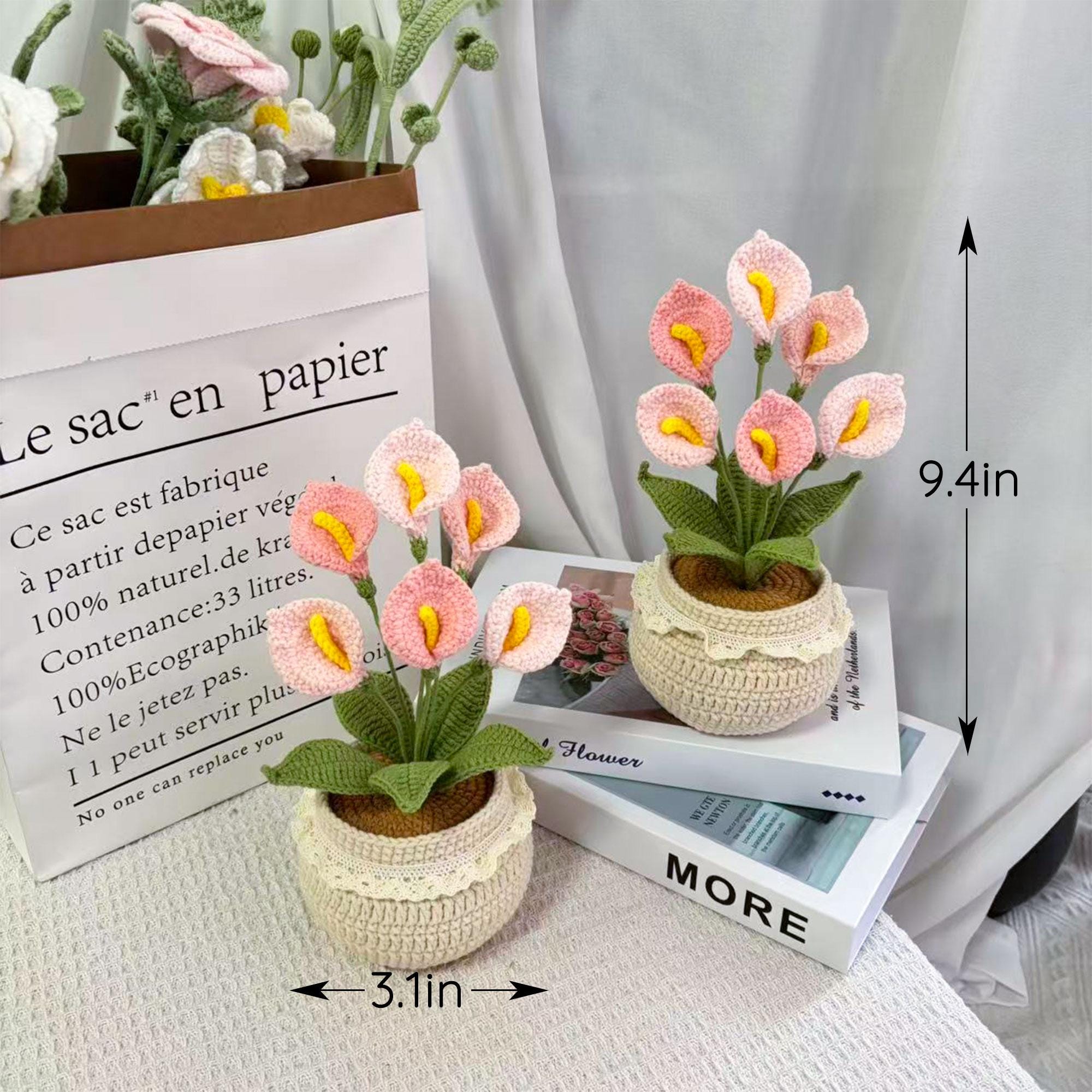 Crochet Calla Lily Plant,Faux Potted Flower Arrangement, Boho Home Decor