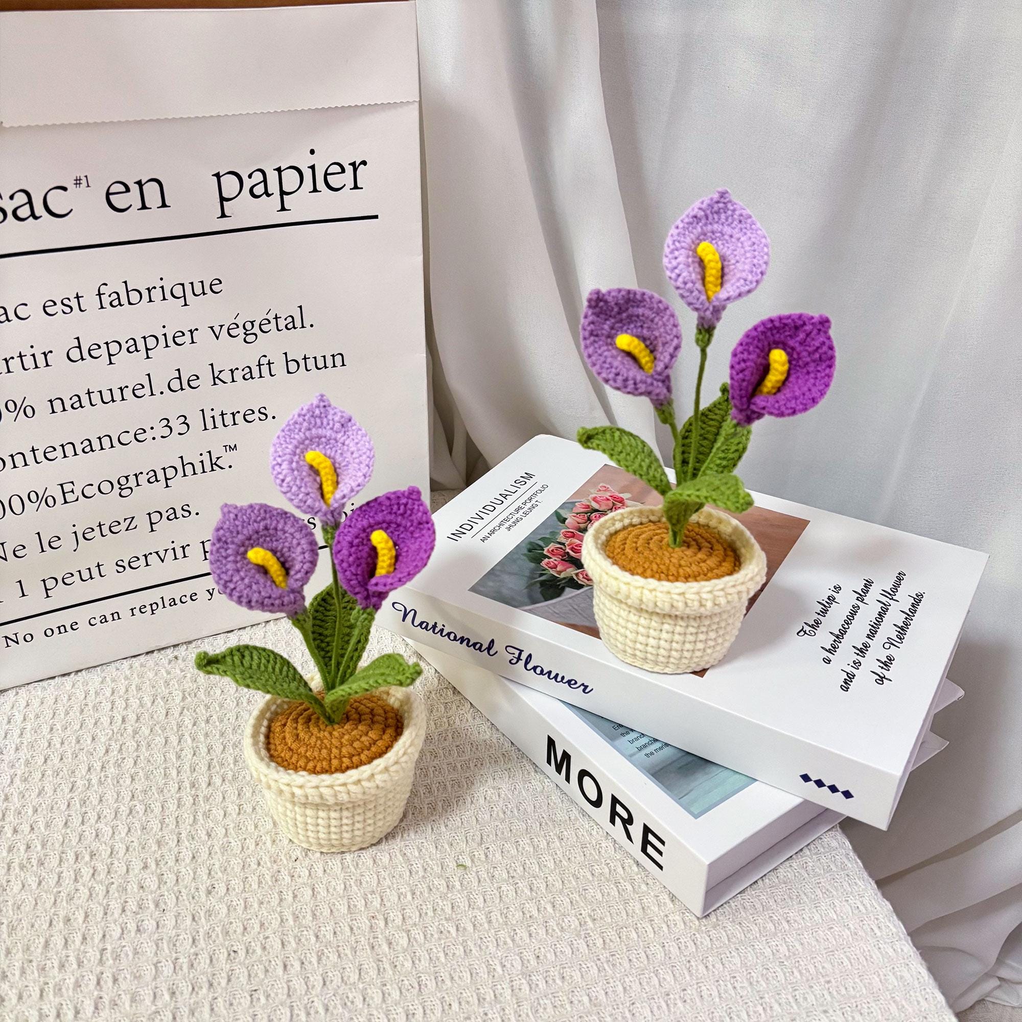 Crochet Calla Lily Plant,Faux Potted Flower Arrangement, Boho Home Decor