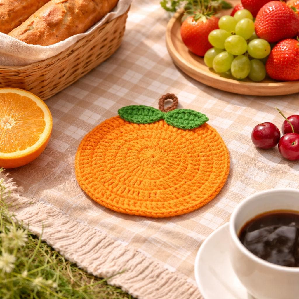 Crochet Coaster Set – Pumpkin, Orange, Cherry Styles – Handmade – Protects Surfaces from Heat