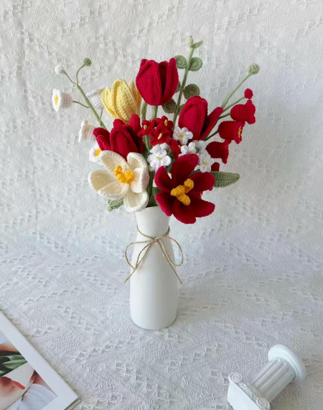 Crochet Lily of the Valley and Forget-Me-Not Bouquet – Adjustable Design